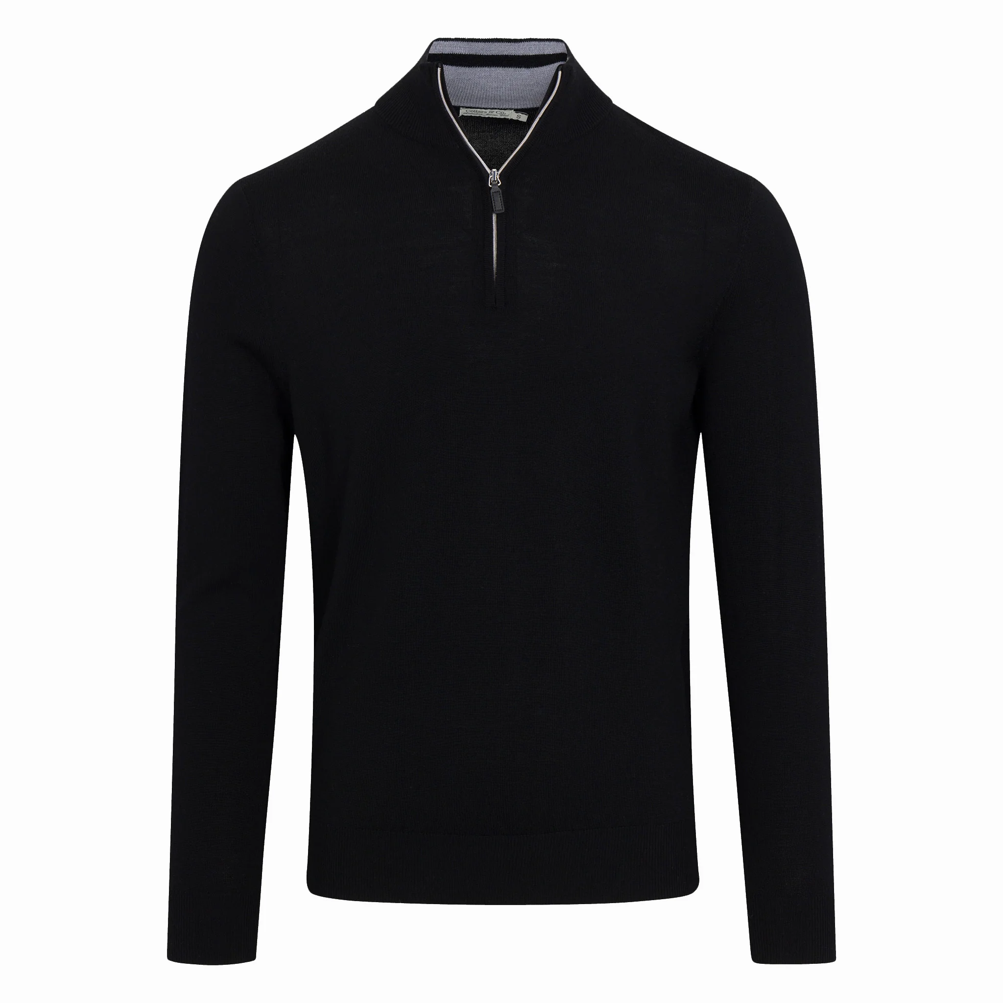 Black Cashmere Touch Australian Merino Quarter Zip Sweater