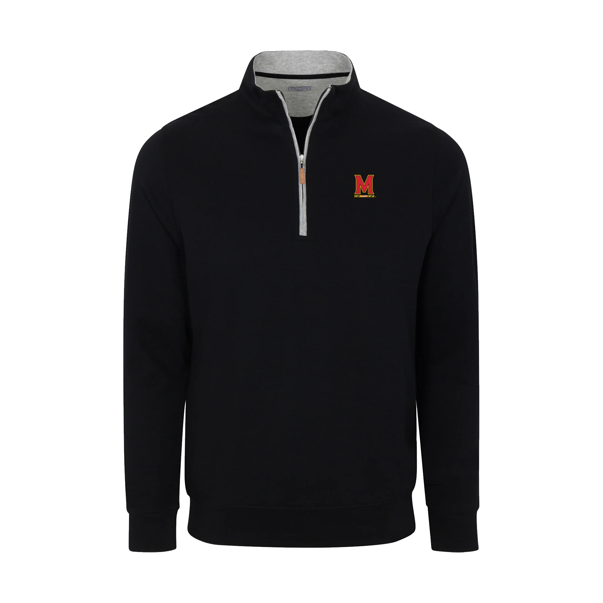 Maryland Heather Cloud Cotton Quarter Zip Pullover Black with Light Grey Trim