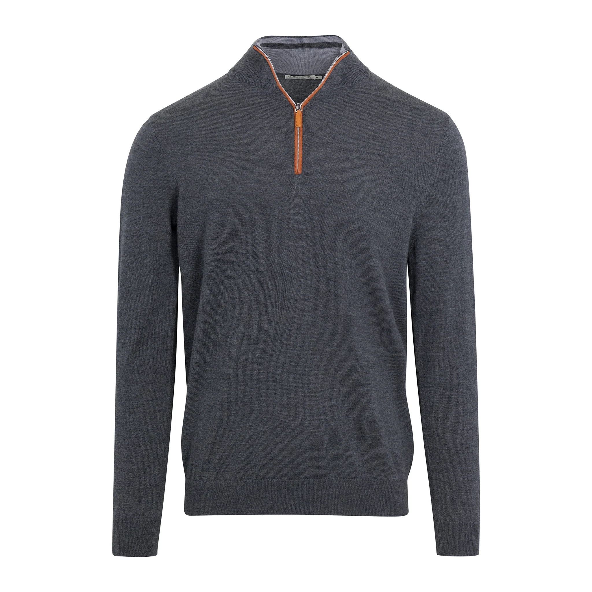 1024-charcoal-with-brown-suede-trim-cashmere-touch-australian-merino-quarter-zip-sweater-4.webp Charcoal with Brown Suede Trim Cashmere Touch Australian Merino Quarter Zip Sweater
