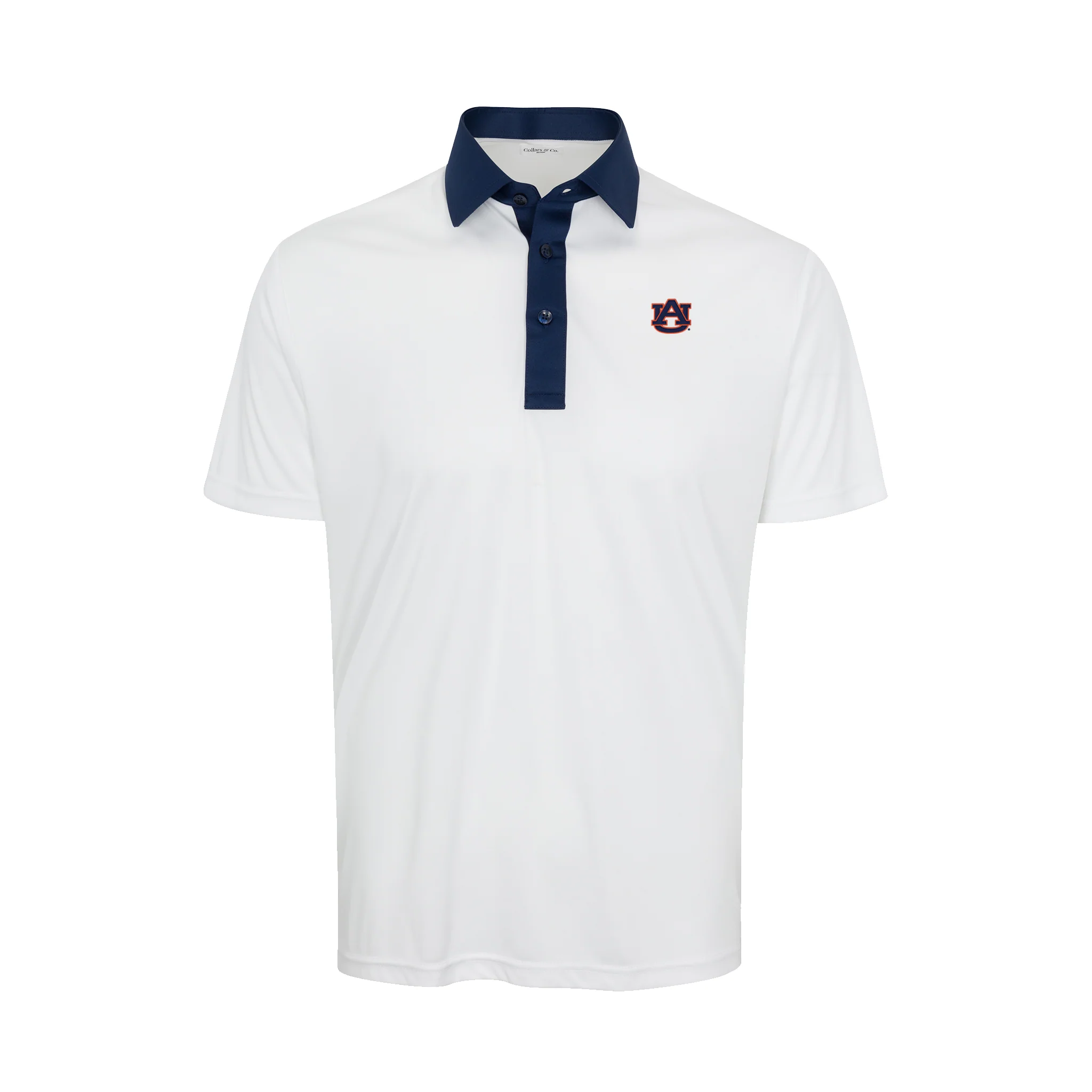 Auburn Semi-Spread Collar Polo Austin White with Navy Accent