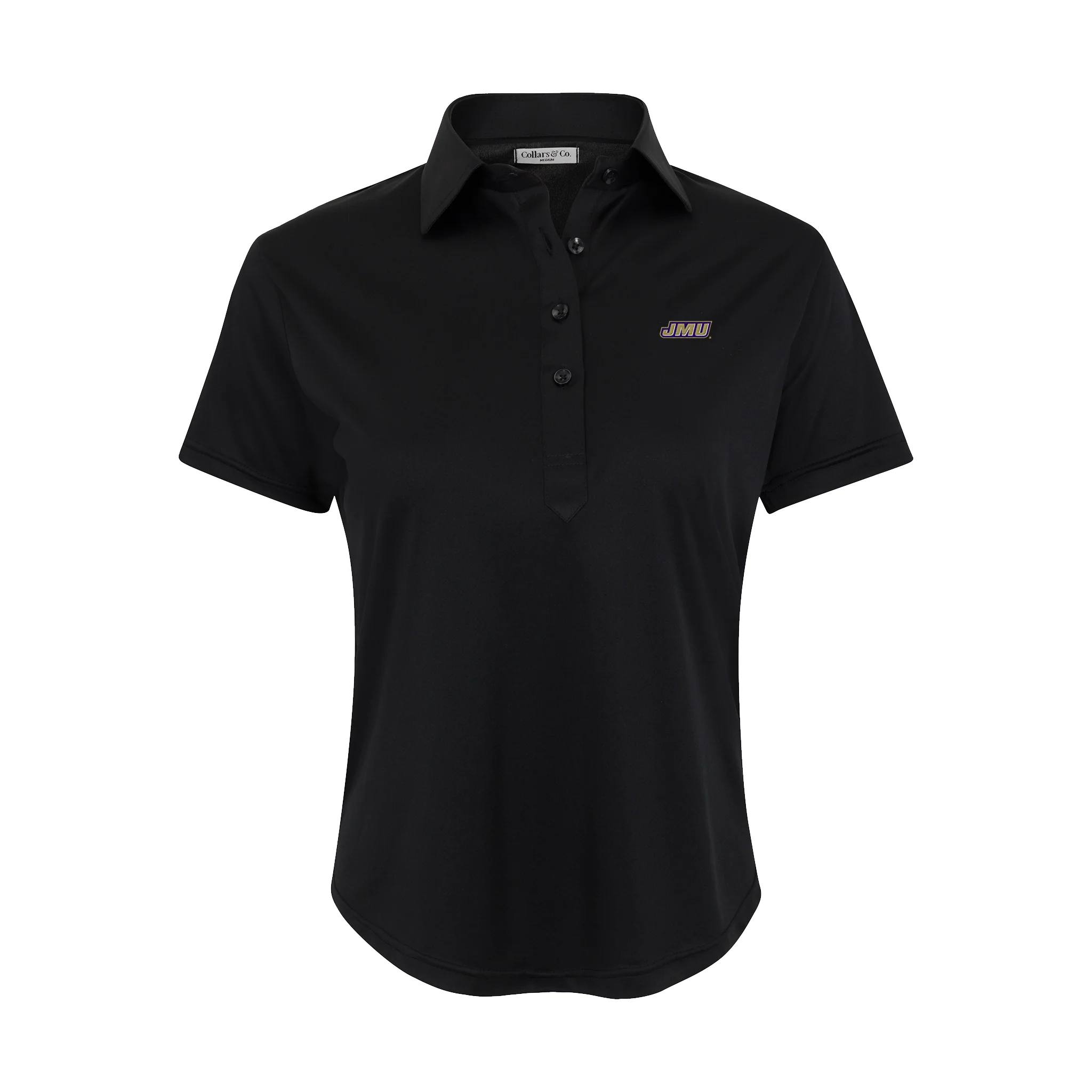 10617-james-madison-women-s-cap-sleeve-semi-spread-polo-black-1.webp James Madison Women's Cap Sleeve Semi Spread Polo Black