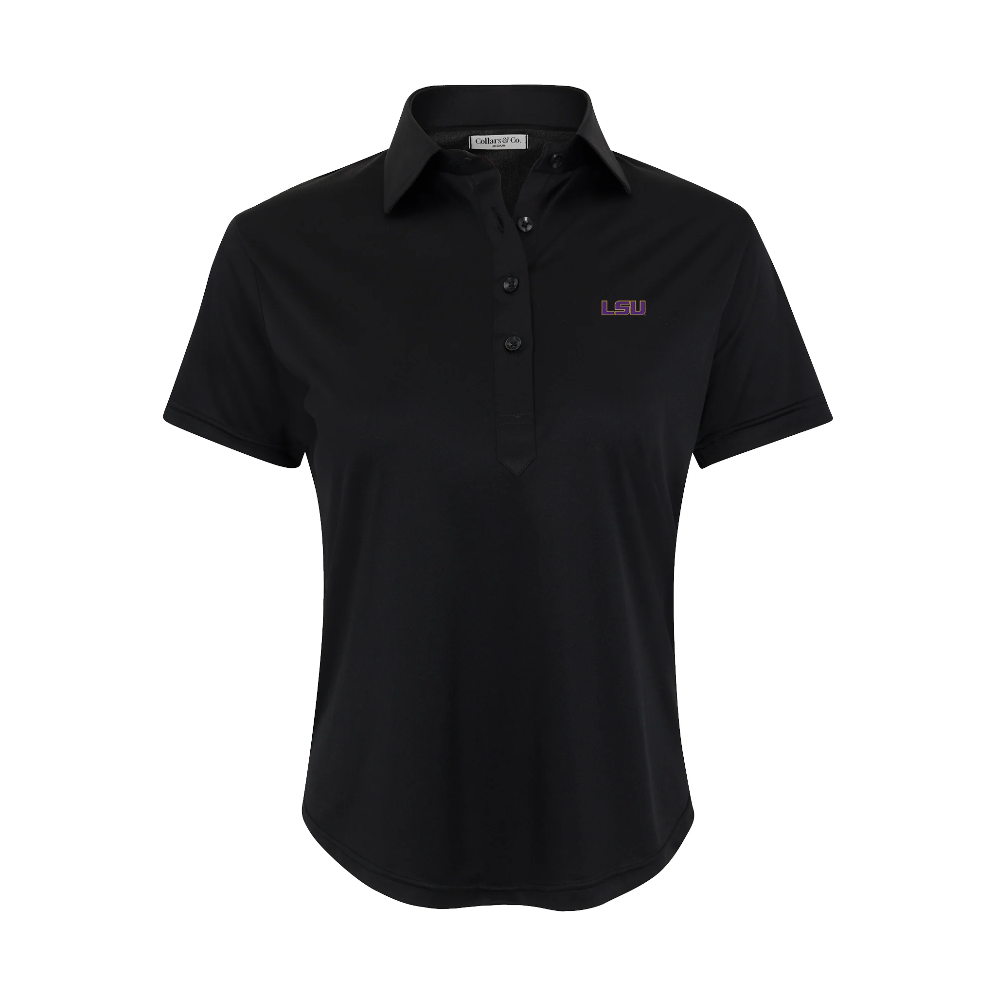 LSU Women's Cap Sleeve Semi Spread Polo Black