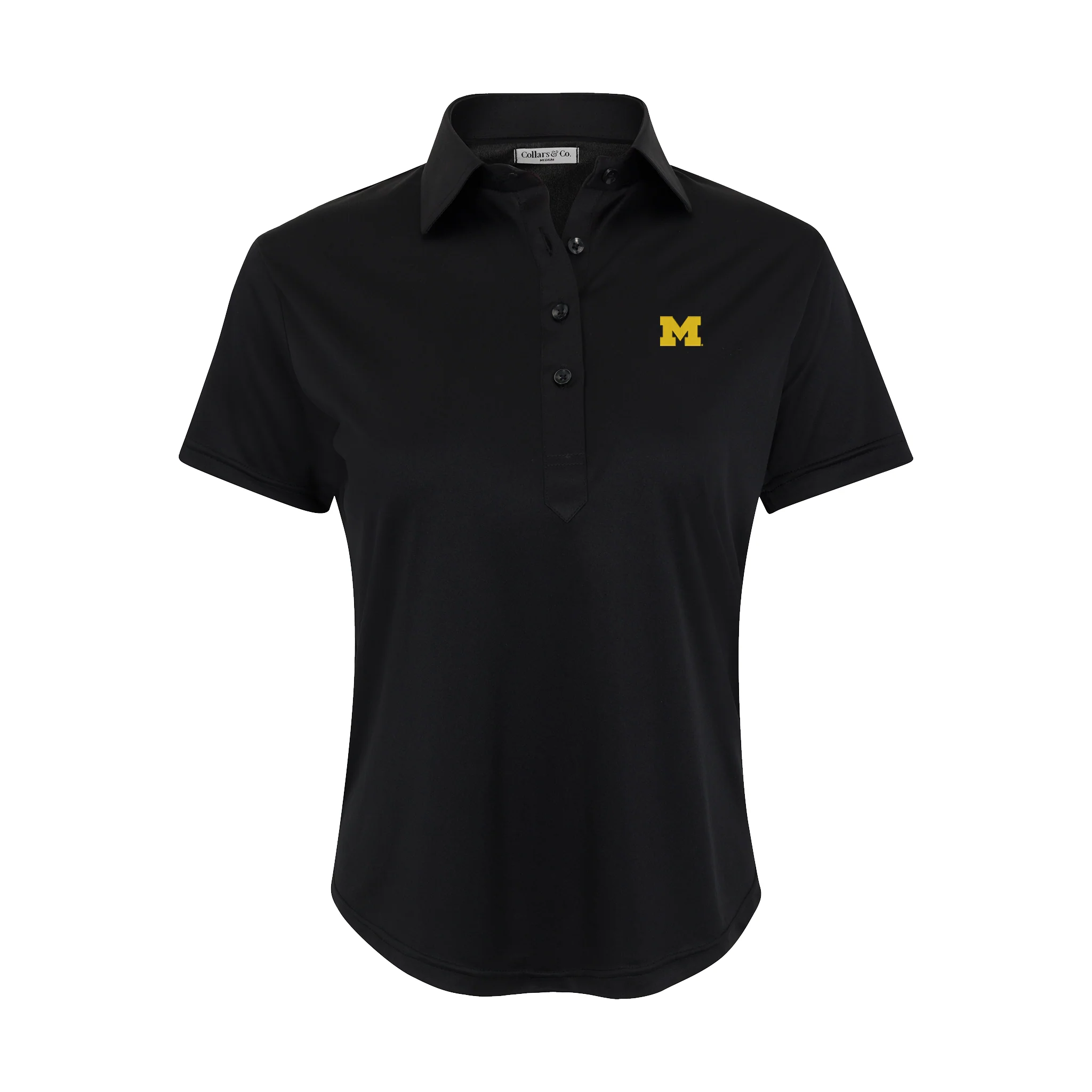 10810-michigan-women-s-cap-sleeve-semi-spread-polo-black-1.webp Michigan Women's Cap Sleeve Semi Spread Polo Black