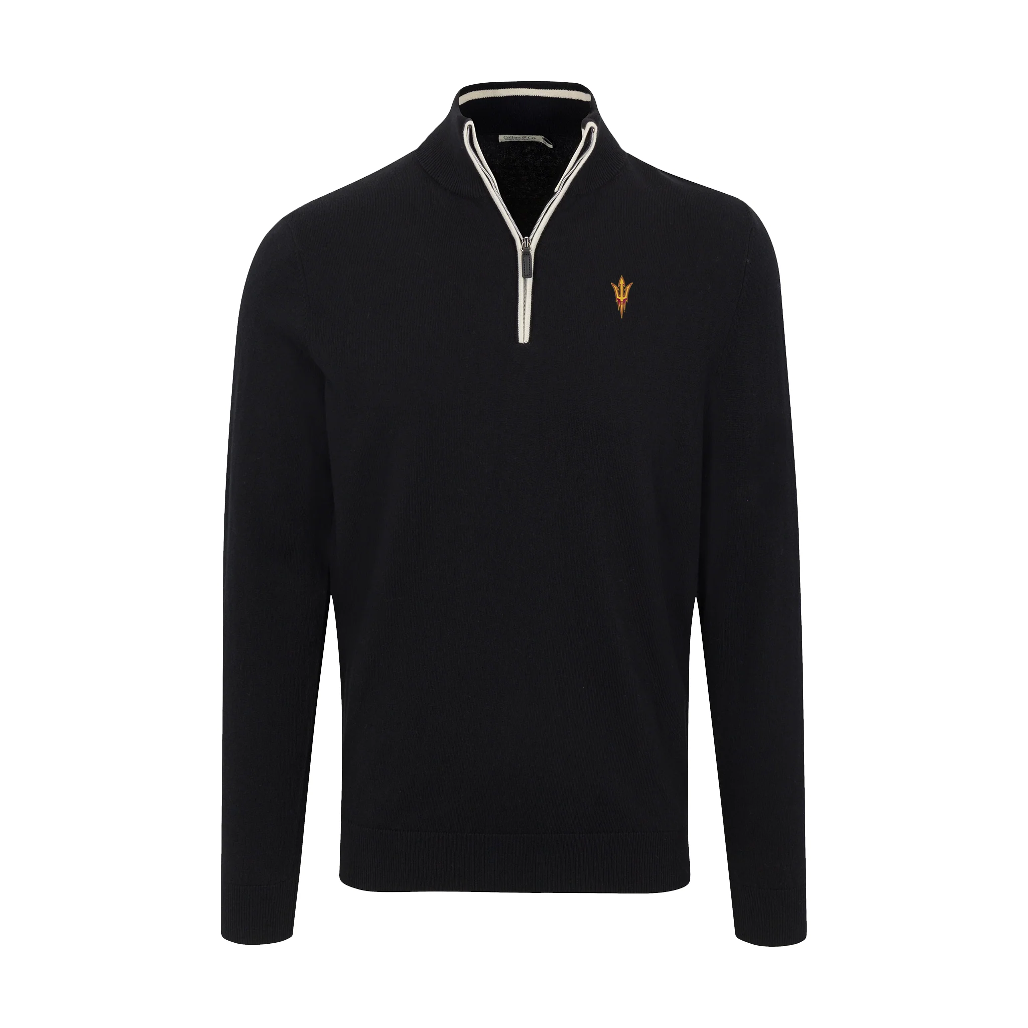 Arizona State Black with White Trim Luxury Touch Cotton and Cashmere Quarter Zip Sweater