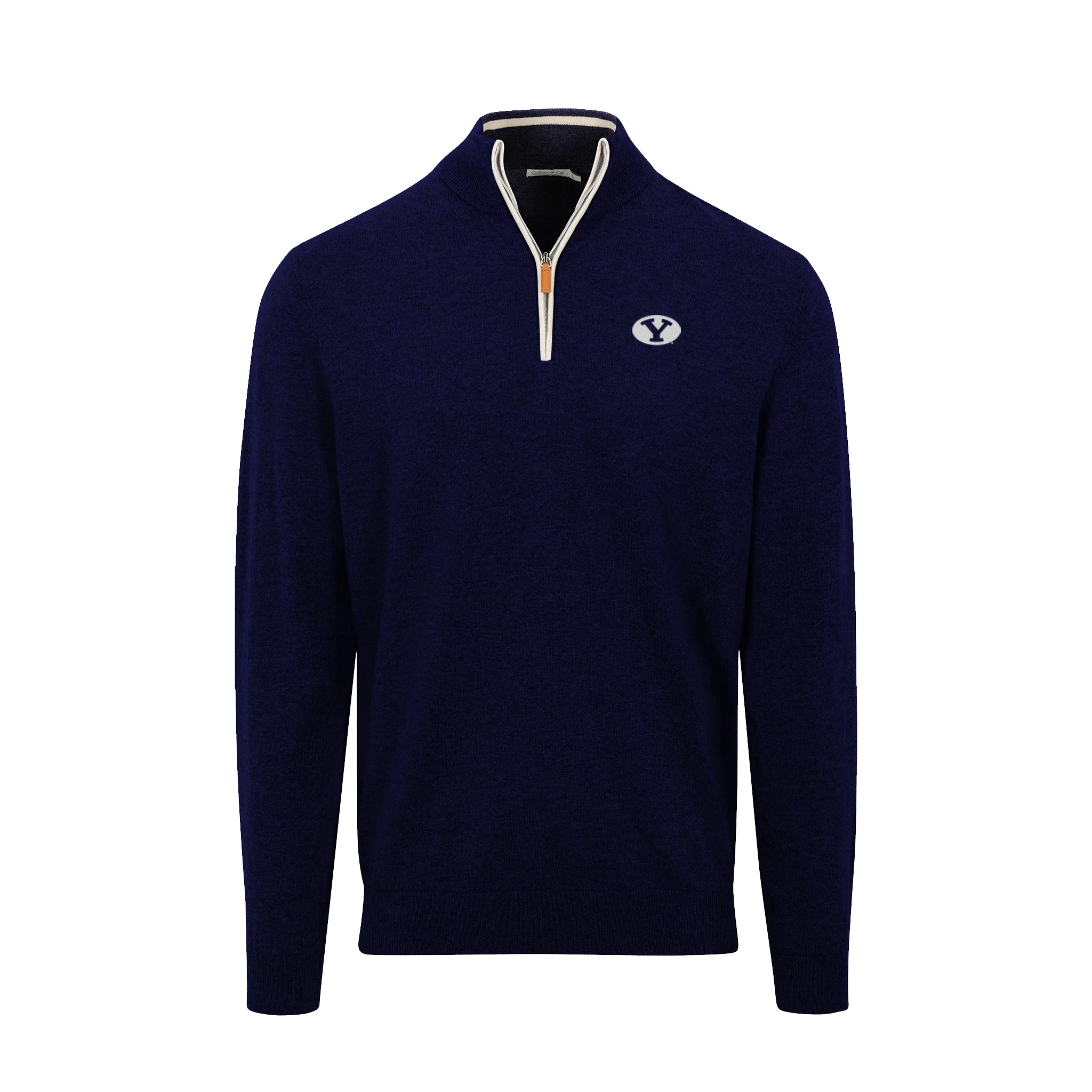 BYU Navy with White Trim Luxury Touch Cotton and Cashmere Quarter Zip Sweater