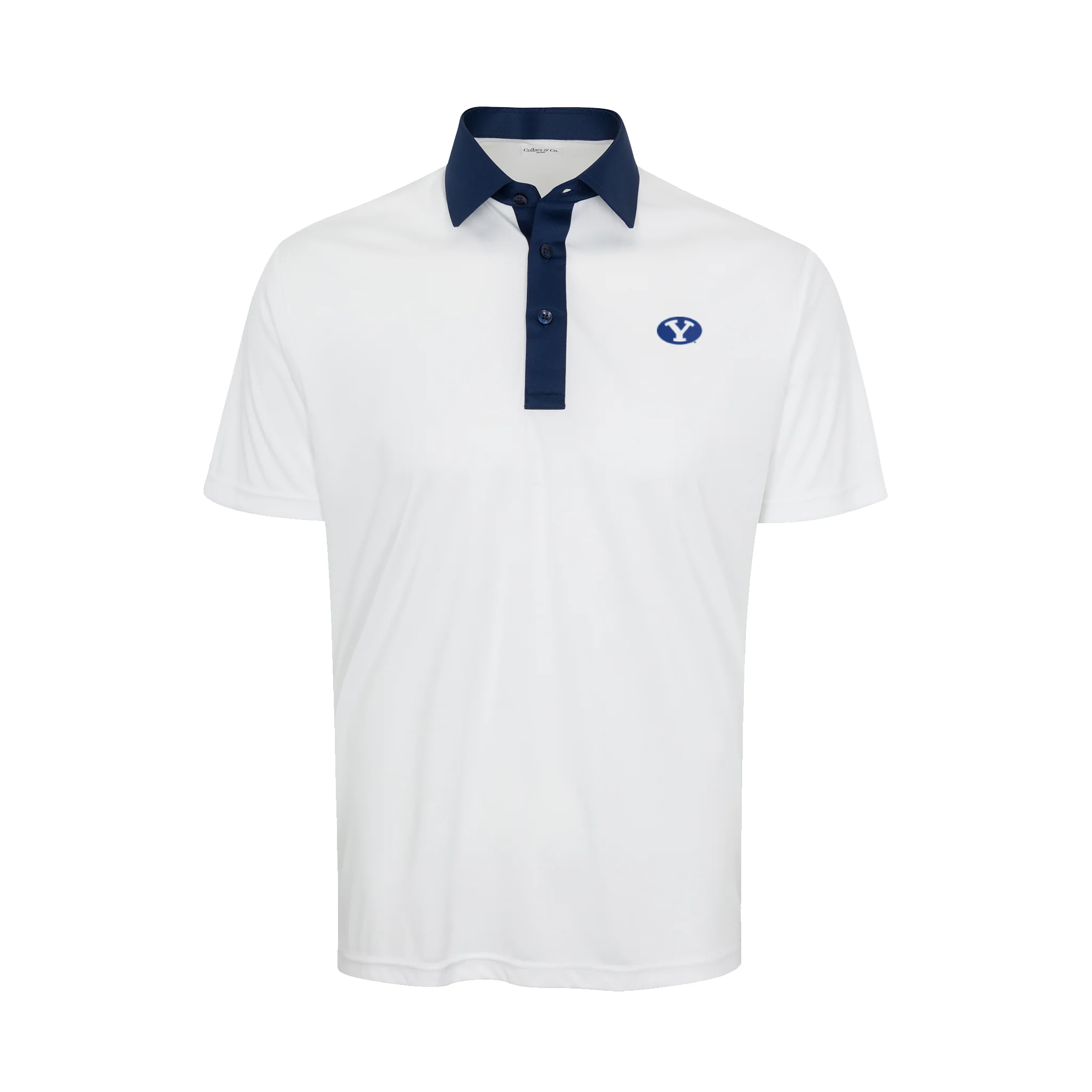 BYU Semi-Spread Collar Polo Austin White with Navy Accent