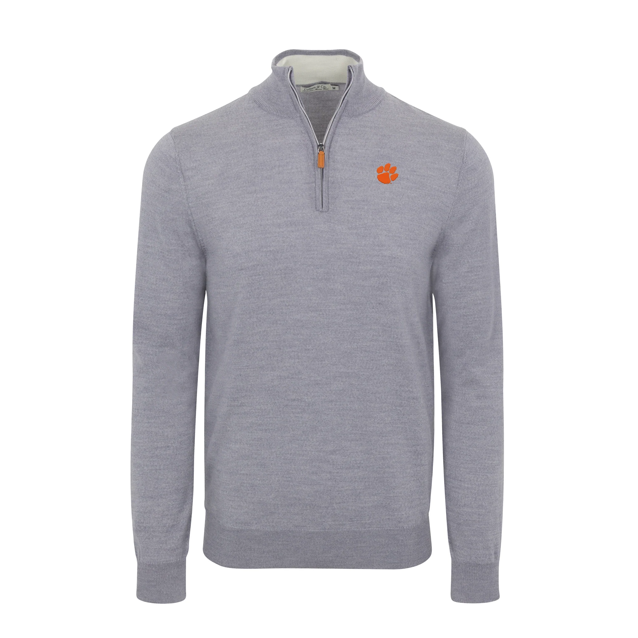 Clemson Grey Melange Cashmere Touch Australian Merino Quarter Zip Sweater