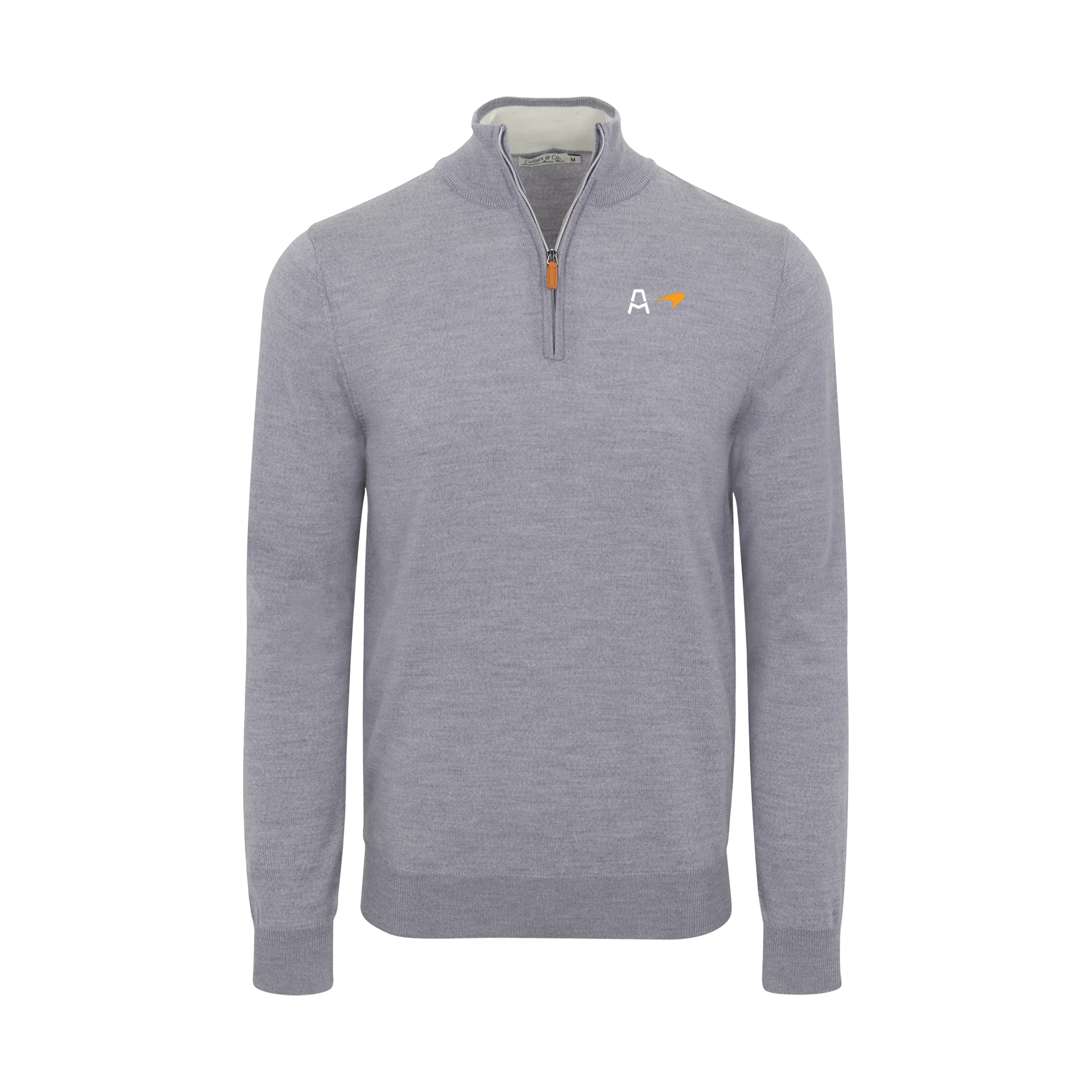Arrow McLaren Grey Melange Cashmere Touch Australian Merino Quarter Zip Sweater