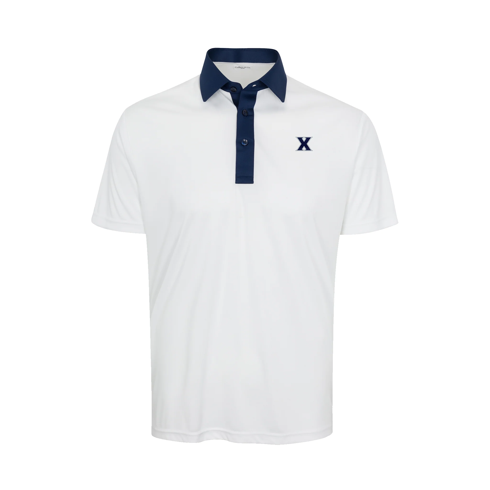 Xavier Semi-Spread Collar Polo Austin White with Navy Accent