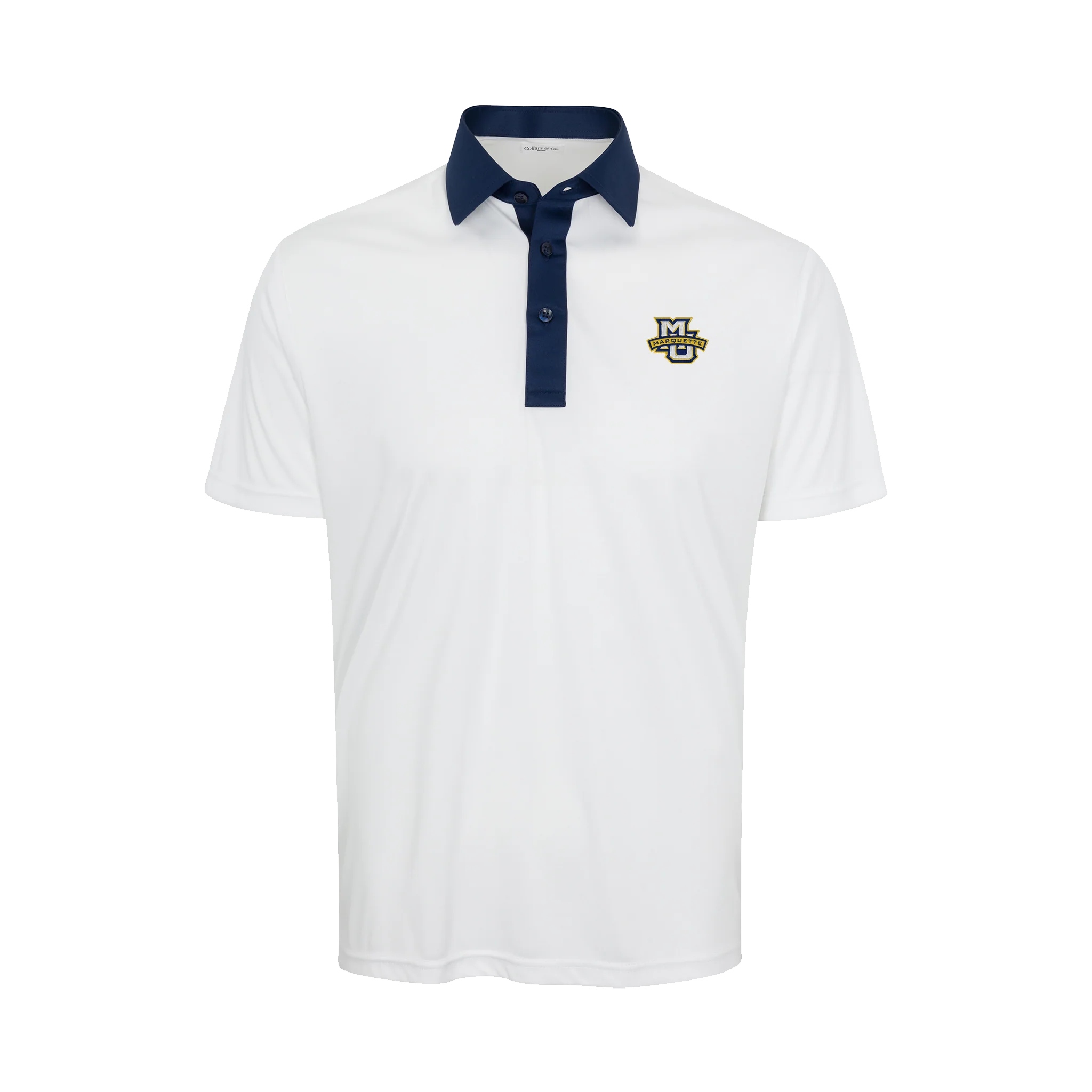 Marquette Semi-Spread Collar Polo Austin White with Navy Accent
