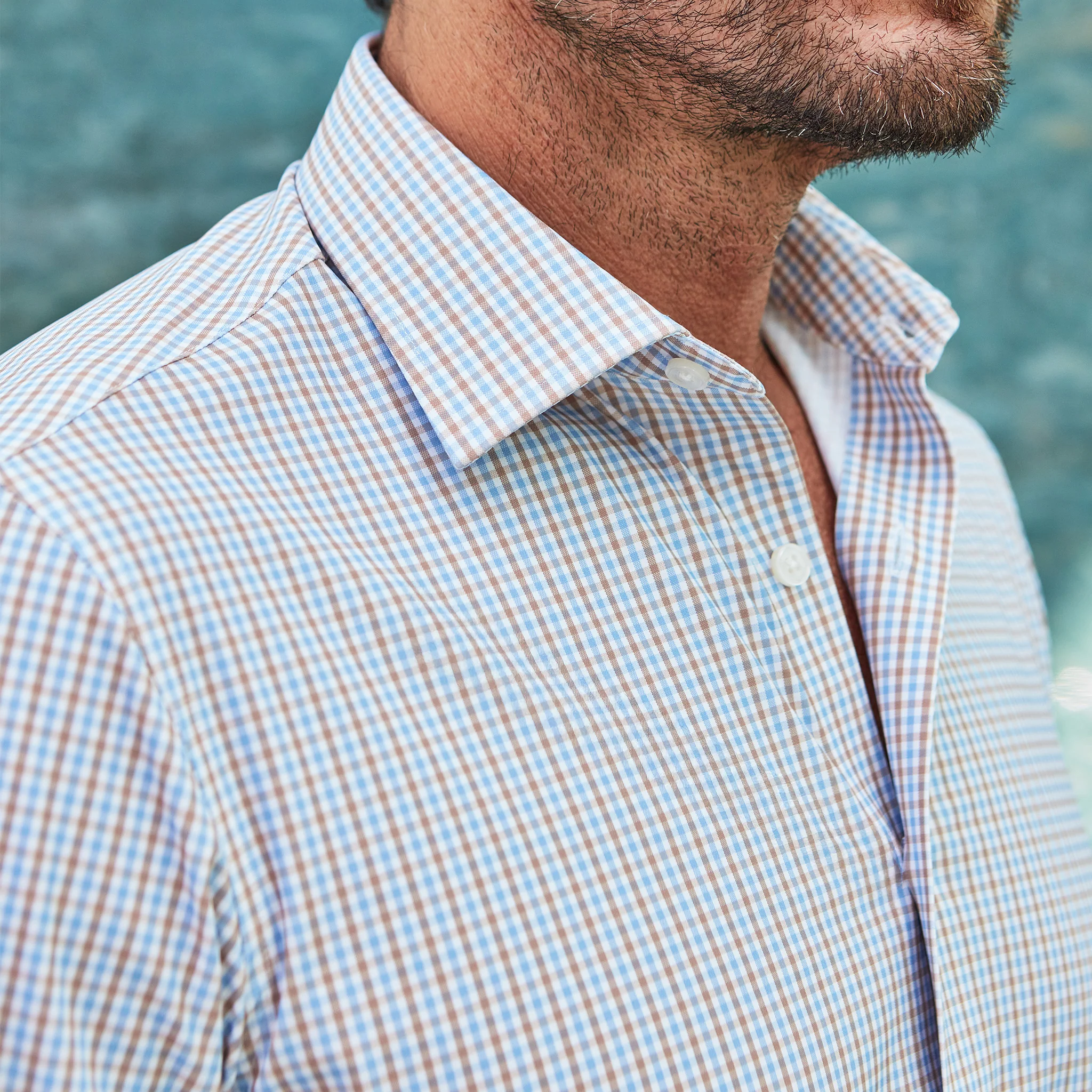 1161-apex-performance-dress-shirt-semi-spread-collar-tan-and-blue-tattersall-5.webp Apex Performance Dress Shirt Semi-Spread Collar Tan and Blue Tattersall