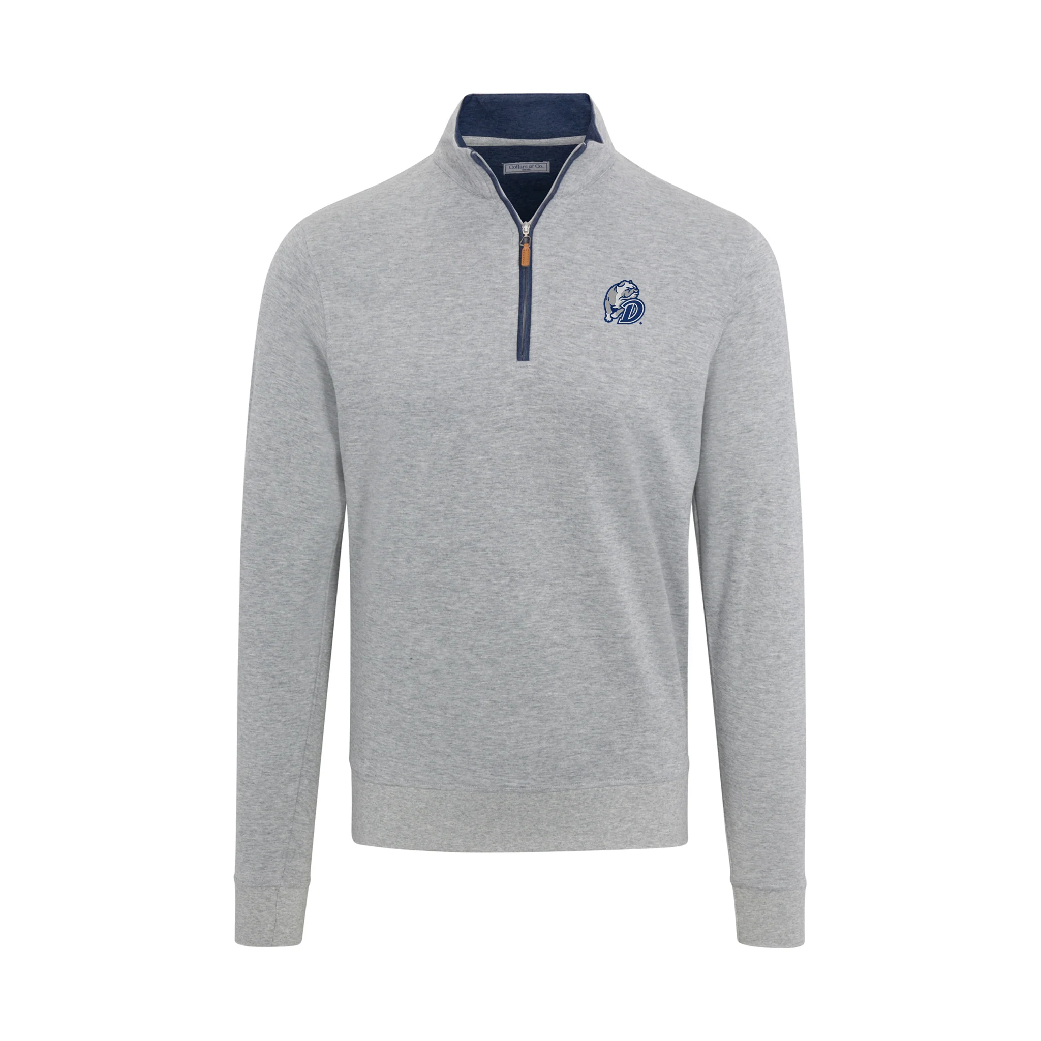 Drake Heather Cloud Cotton Quarter Zip Pullover Light Grey with Navy Trim