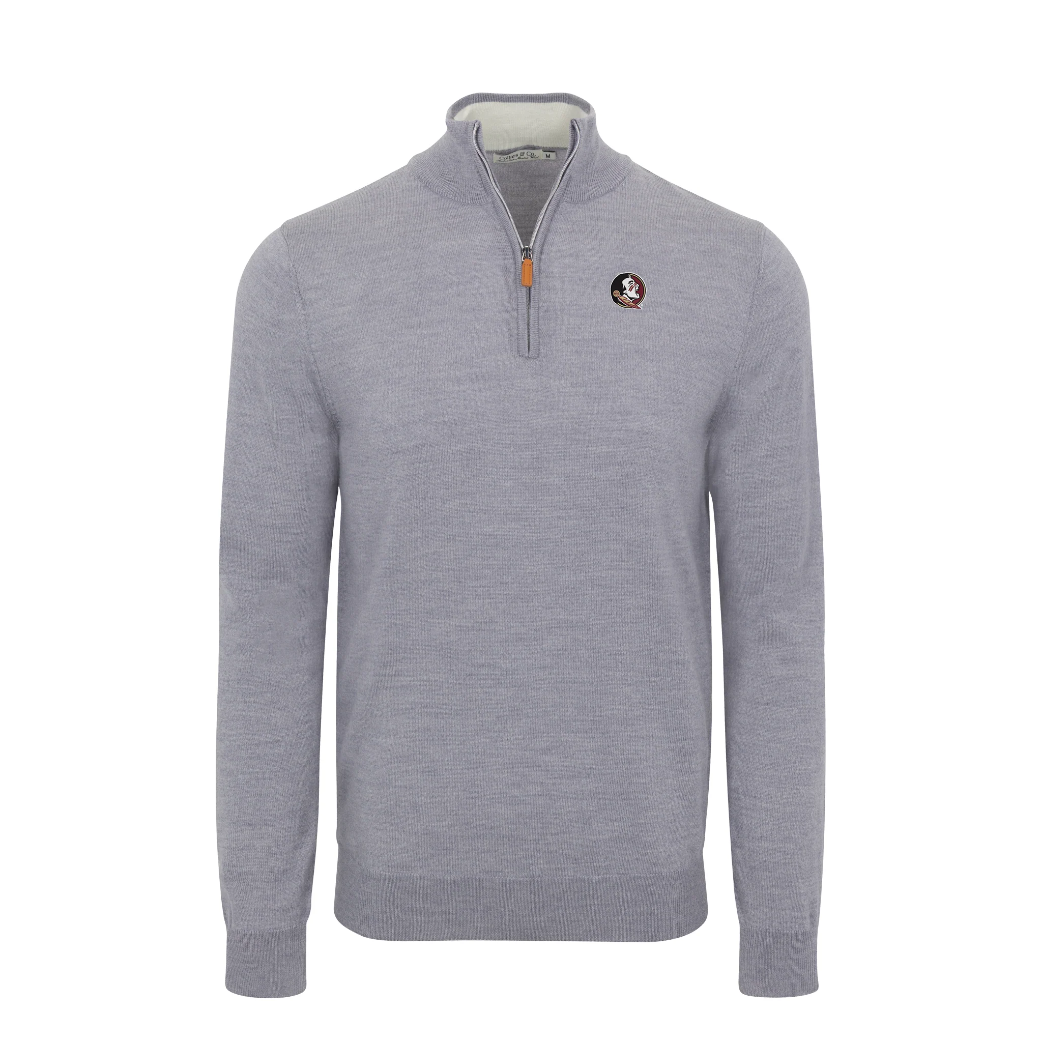 Florida State Grey Melange Cashmere Touch Australian Merino Quarter Zip Sweater