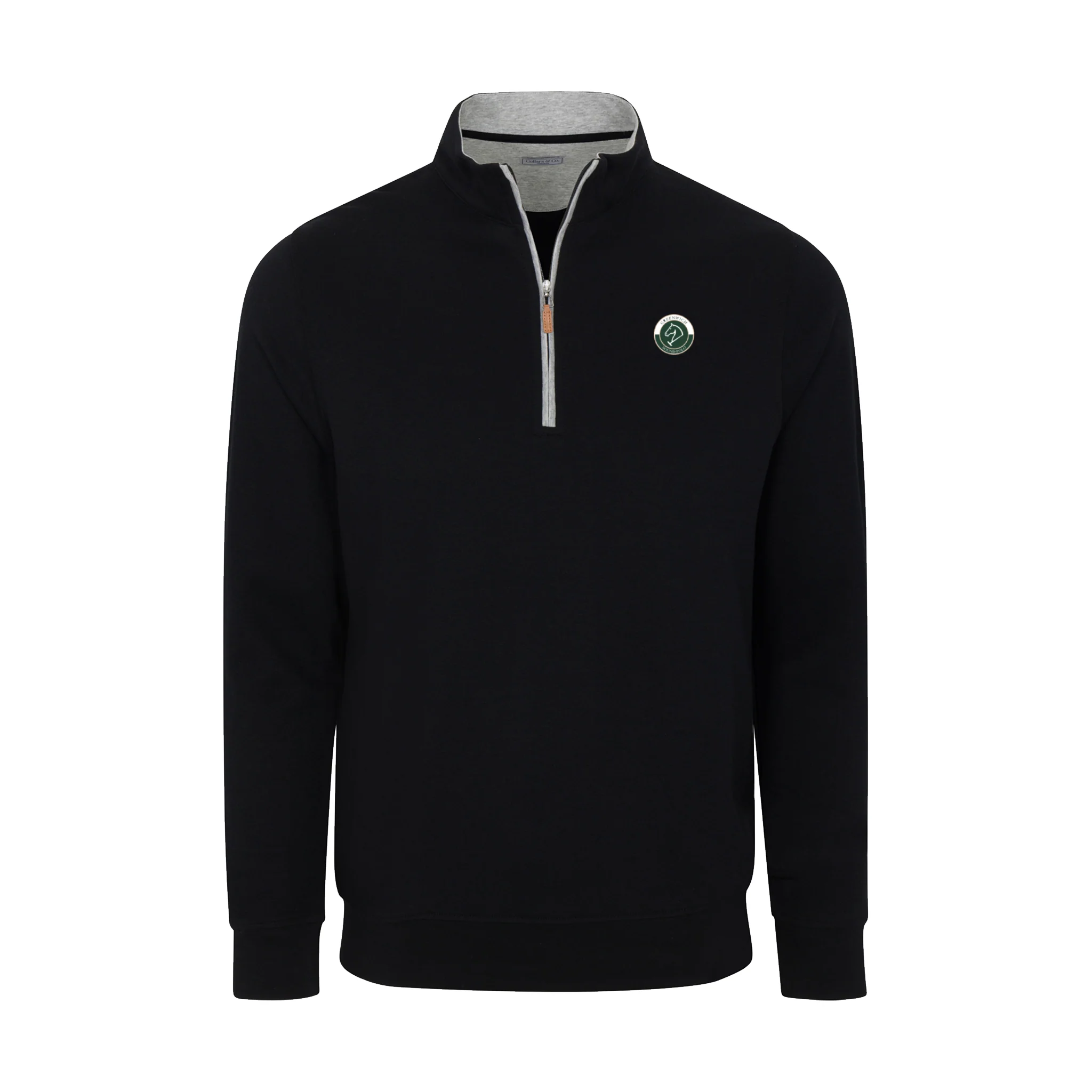 Greenwich Sound Polo Heather Cloud Cotton Quarter Zip Pullover Black with Light Grey Trim