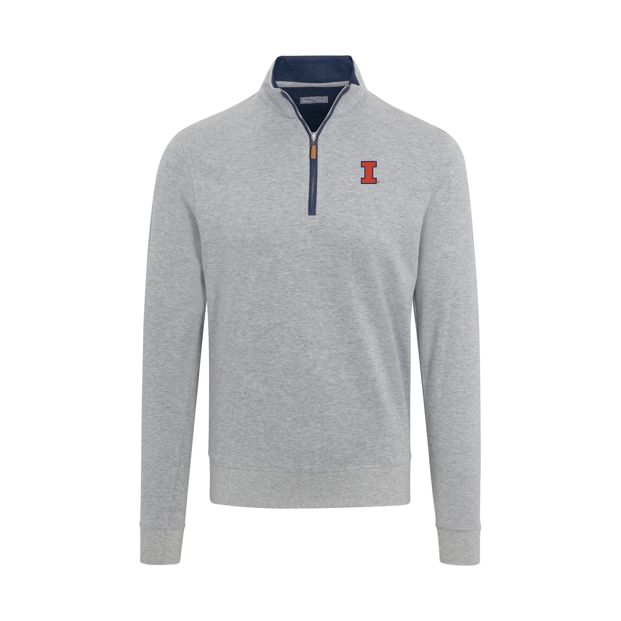 Illinois Heather Cloud Cotton Quarter Zip Pullover Light Grey with Navy Trim