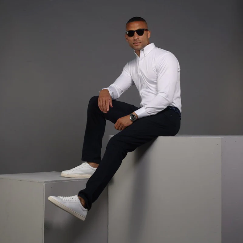 Quattro Flex Dress Shirt with Button Down Collar White