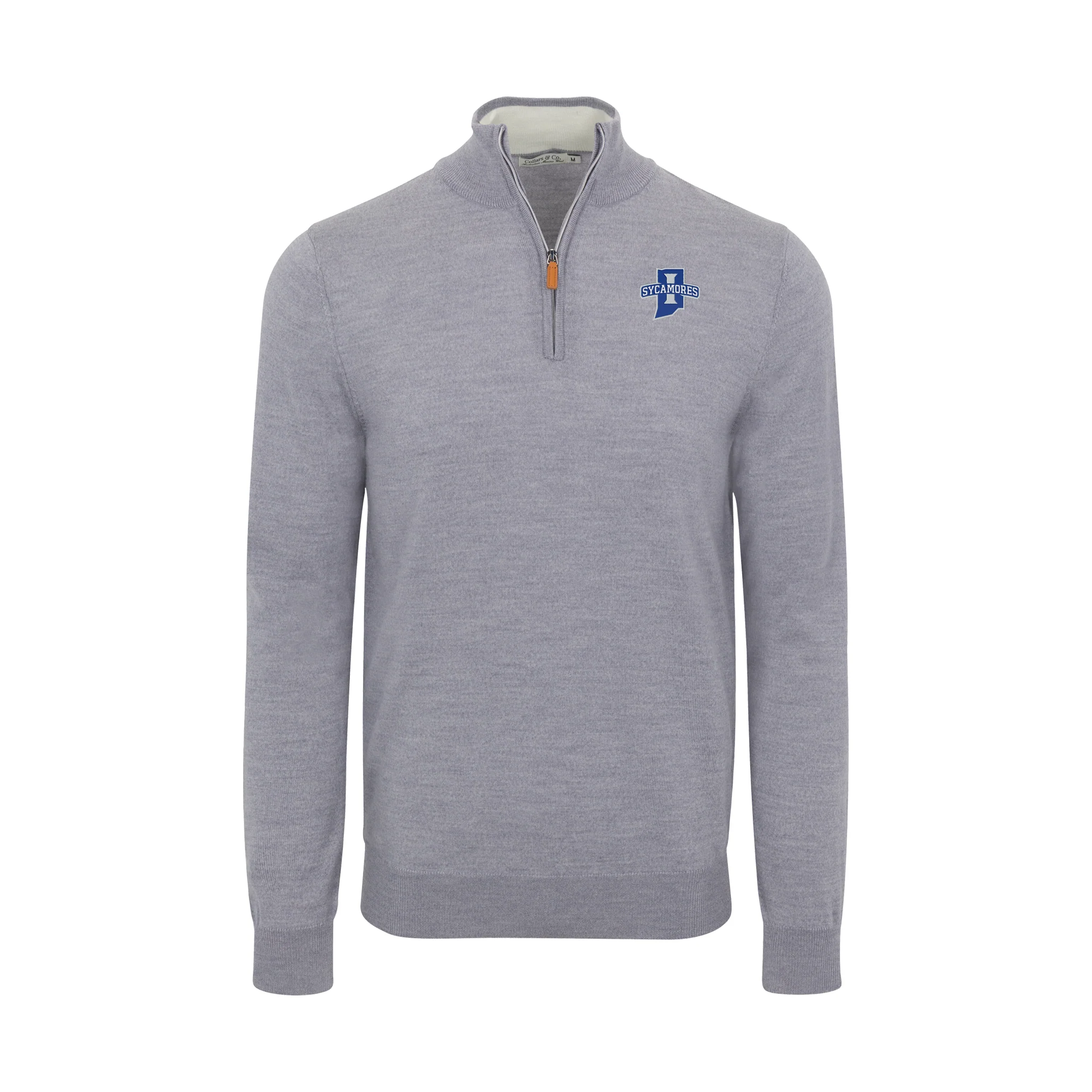 Indiana State Grey Melange Cashmere Touch Australian Merino Quarter Zip Sweater