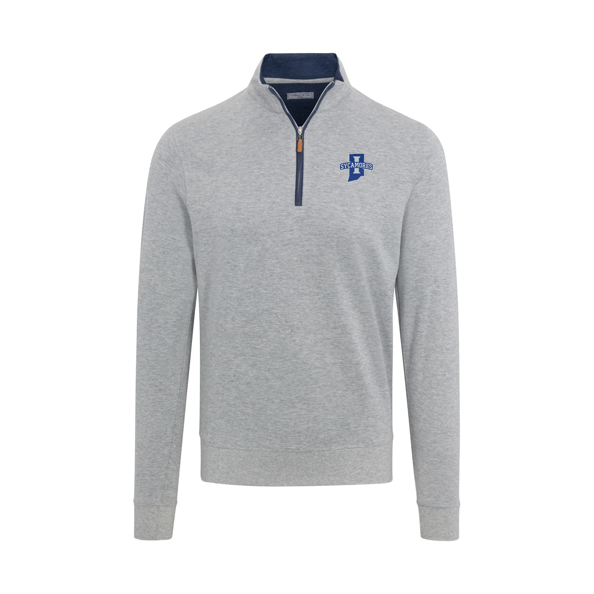Indiana State Heather Cloud Cotton Quarter Zip Pullover Light Grey with Navy Trim