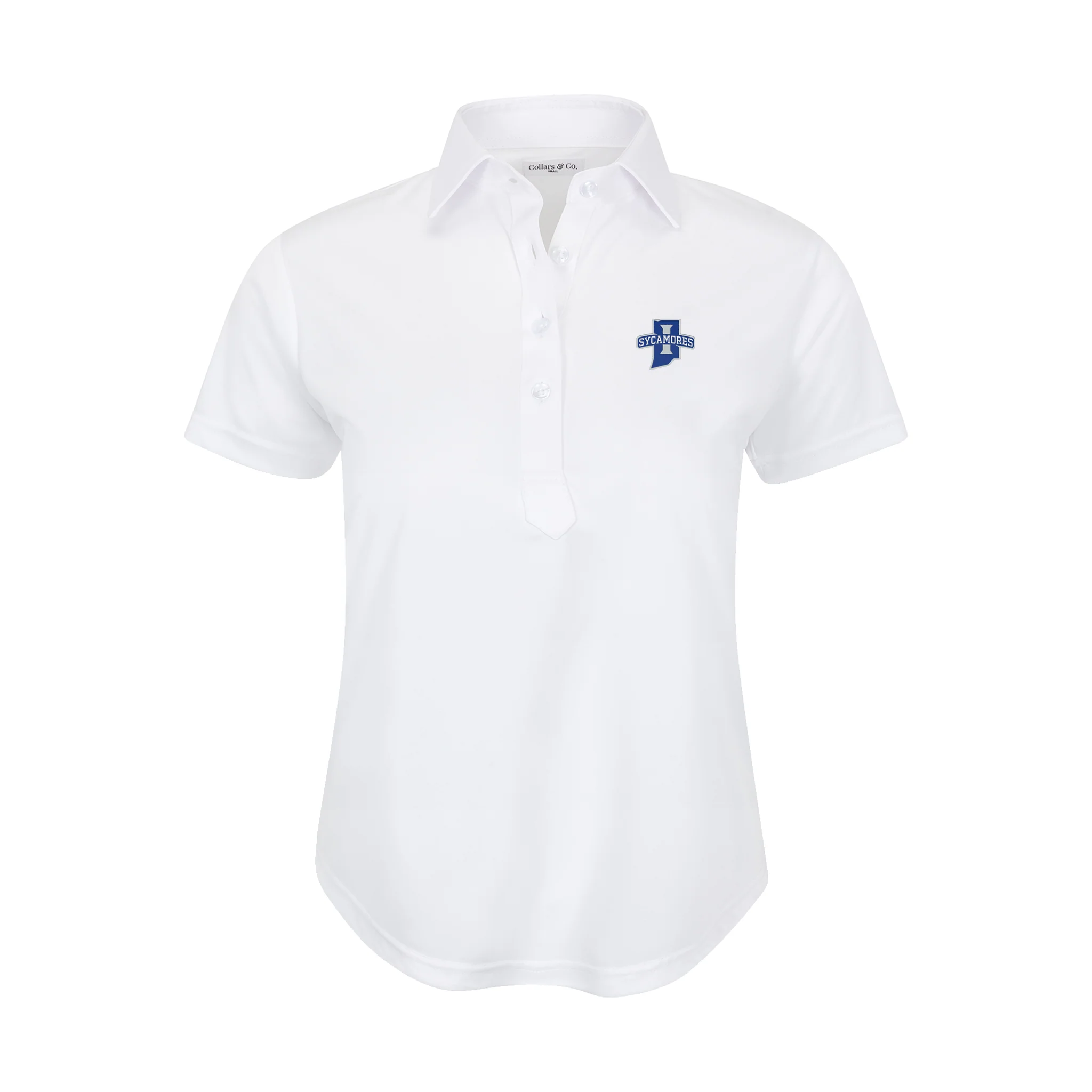 13006-indiana-state-women-s-cap-sleeve-semi-spread-polo-white-1.webp Indiana State Women's Cap Sleeve Semi Spread Polo White