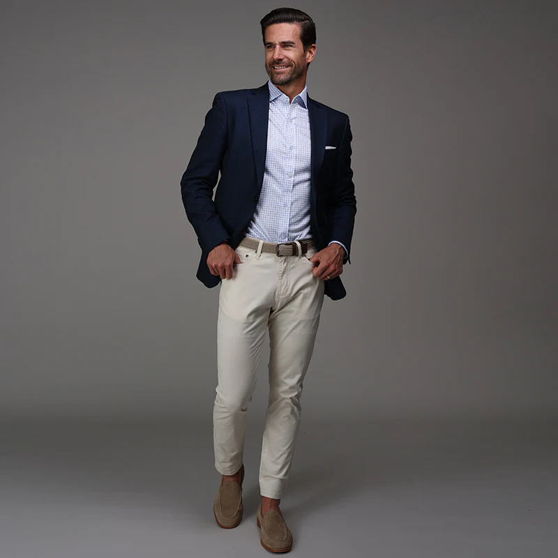 Quattro Flex Dress Shirt with Semi-Spread Collar Thin Blue Check