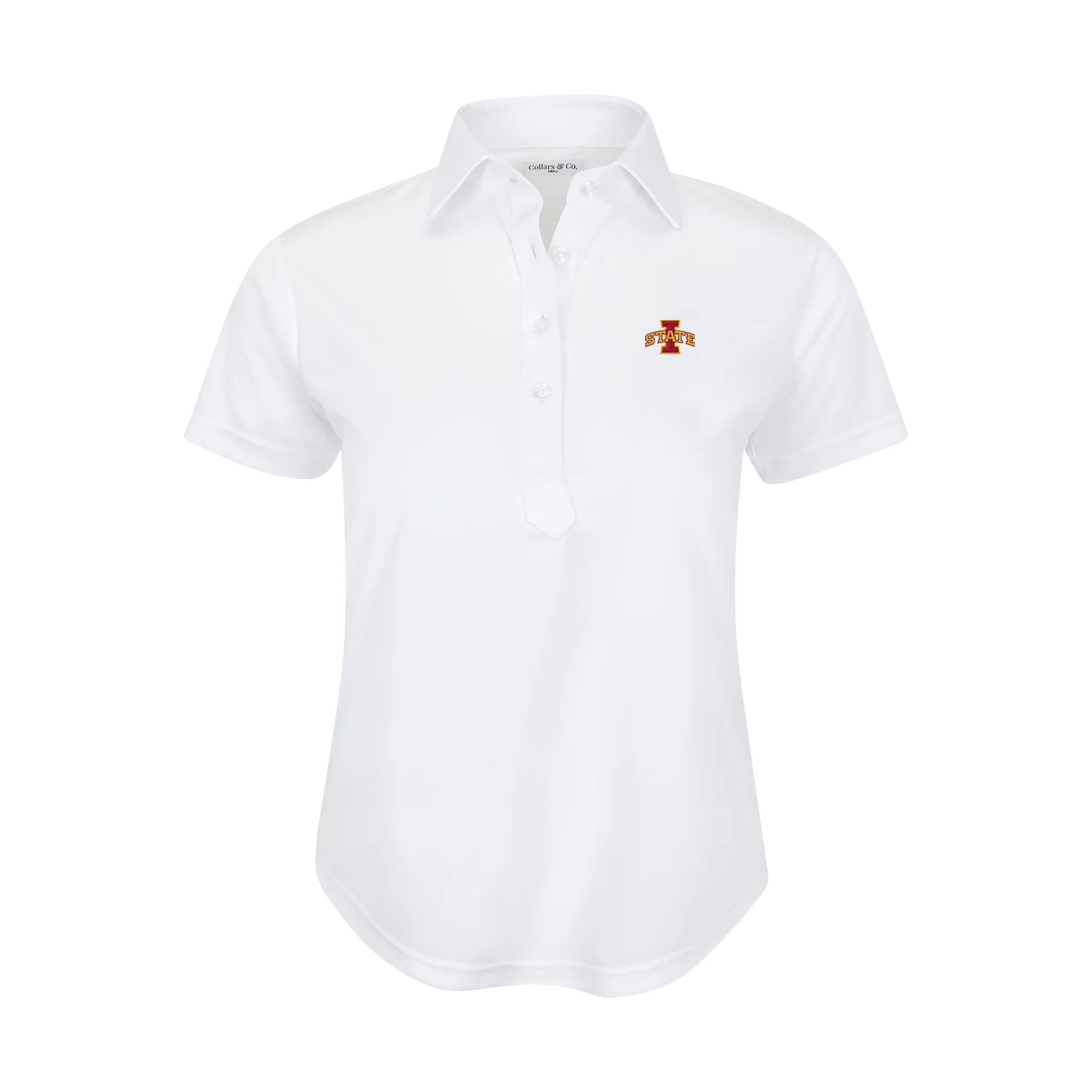 13051-iowa-state-women-s-cap-sleeve-semi-spread-polo-white-1.webp Iowa State Women's Cap Sleeve Semi Spread Polo White