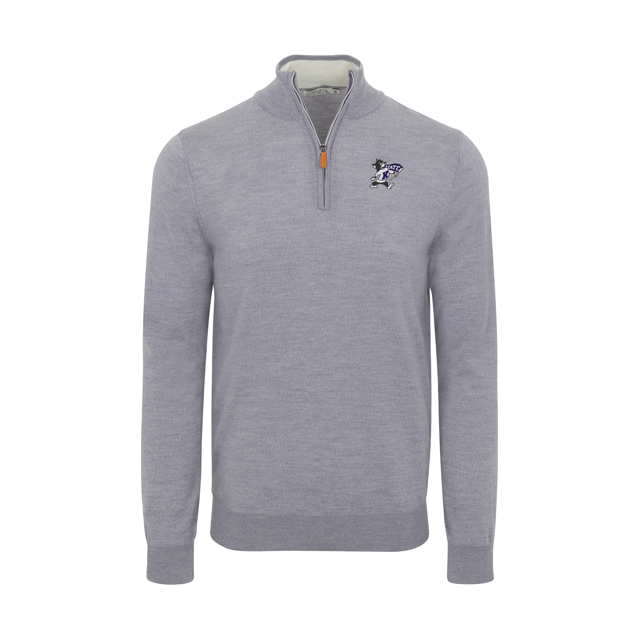 K-State Grey Melange Cashmere Touch Australian Merino Quarter Zip Sweater