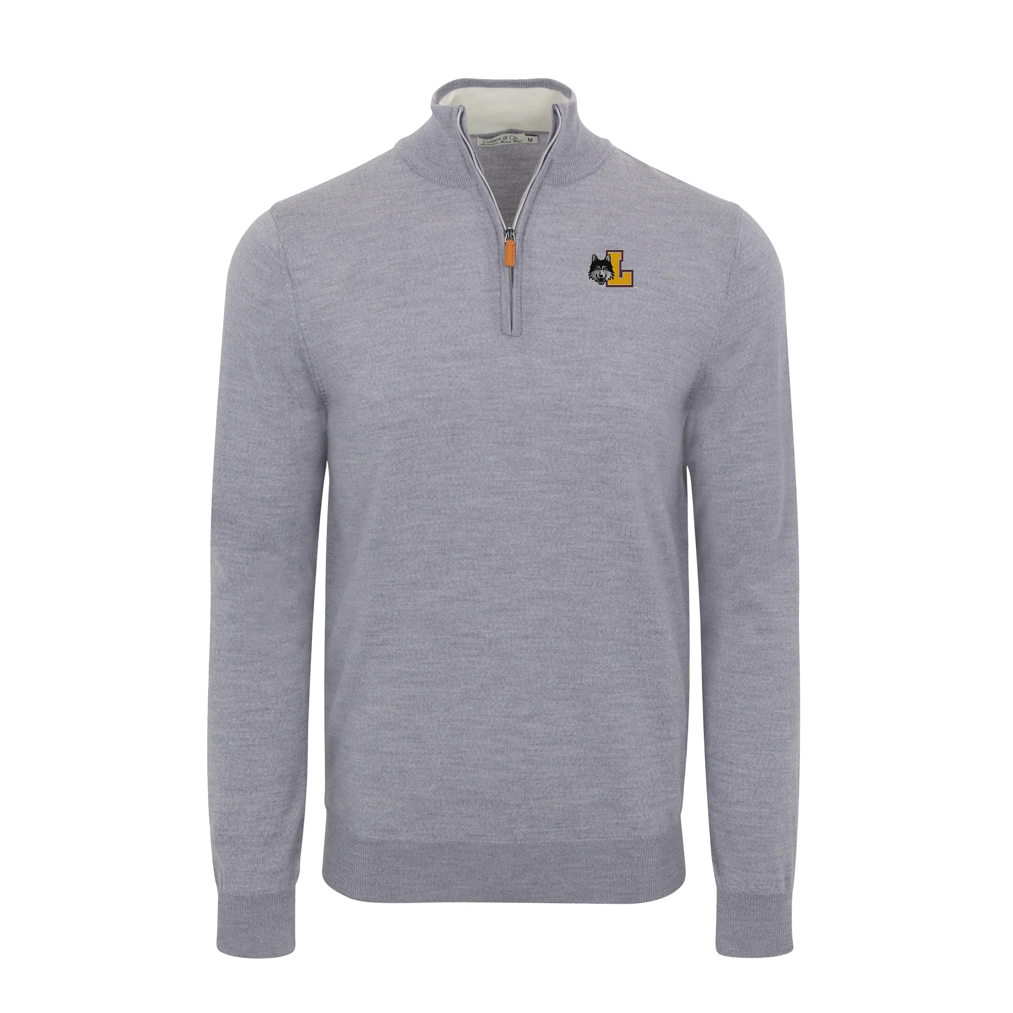 Loyola Chicago Grey Melange Cashmere Touch Australian Merino Quarter Zip Sweater