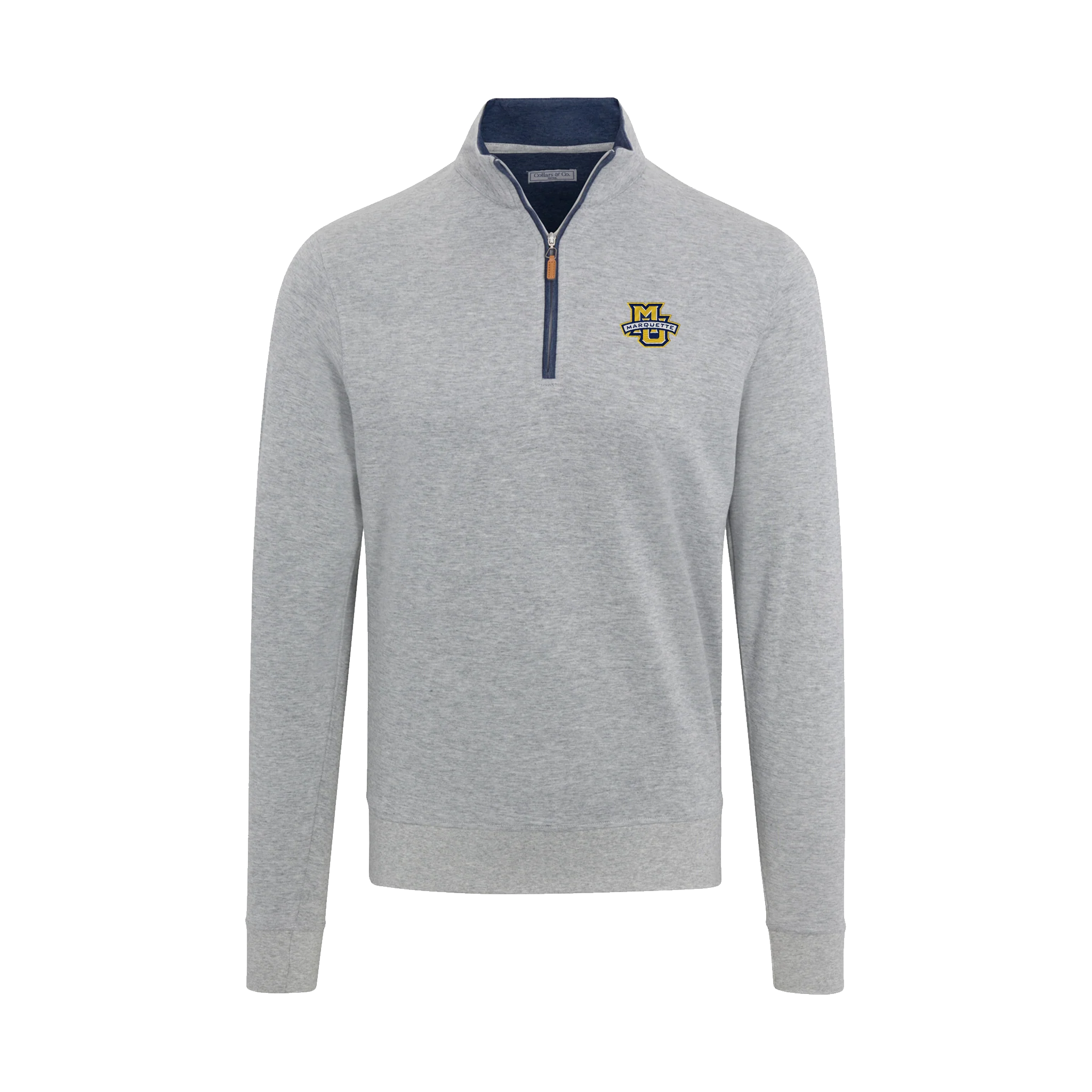 Marquette Heather Cloud Cotton Quarter Zip Pullover Light Grey with Navy Trim
