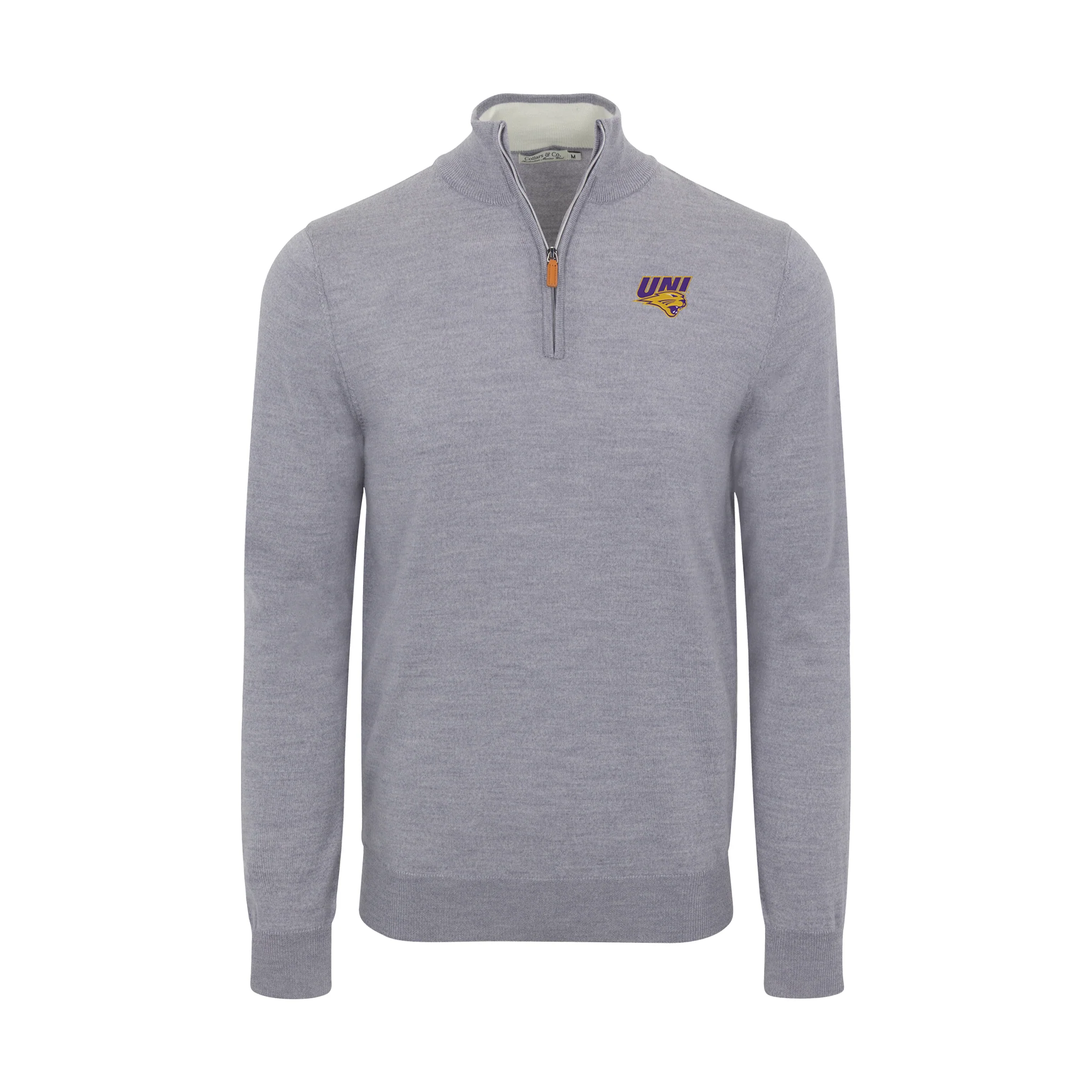 Northern Iowa Grey Melange Cashmere Touch Australian Merino Quarter Zip Sweater
