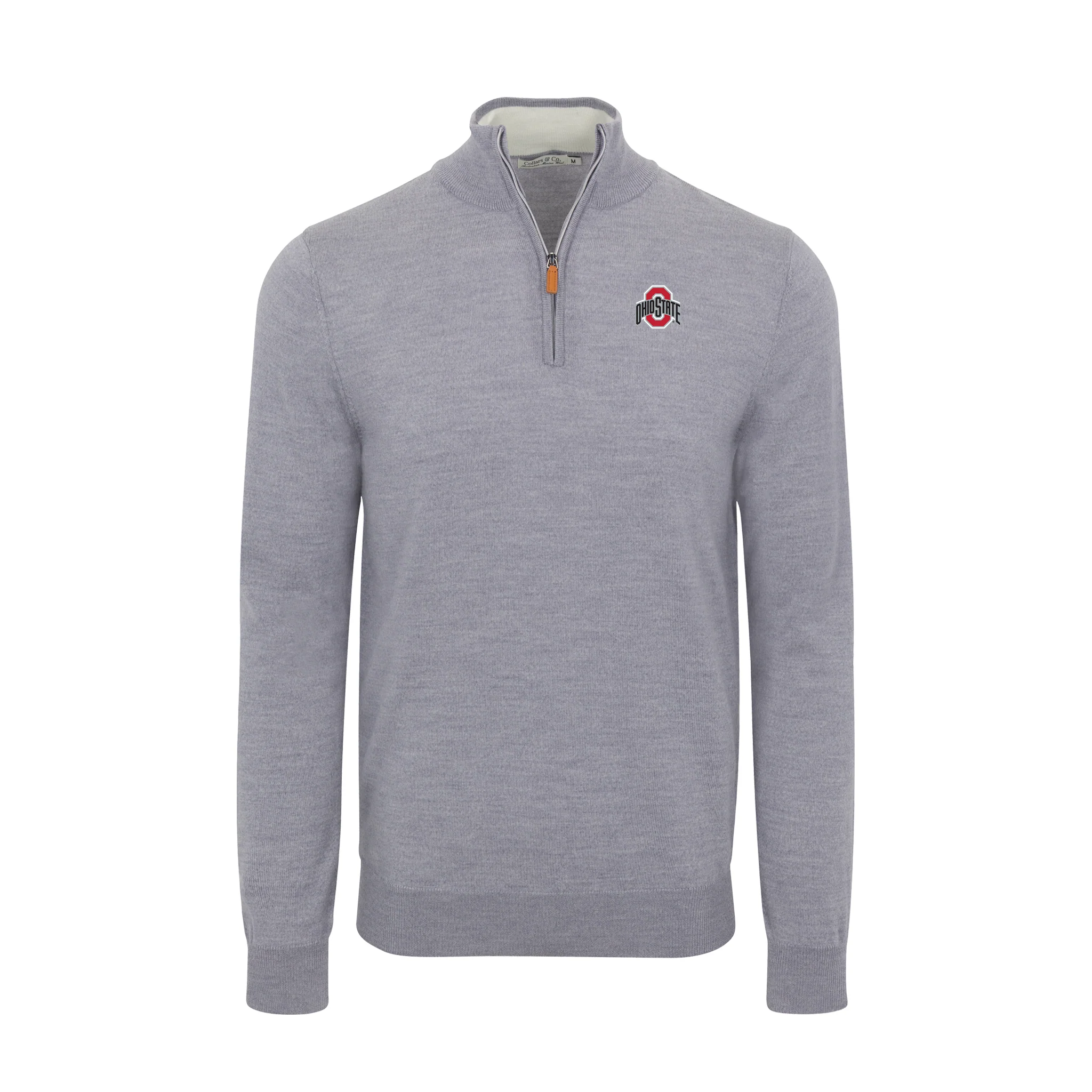 Ohio State Grey Melange Cashmere Touch Australian Merino Quarter Zip Sweater
