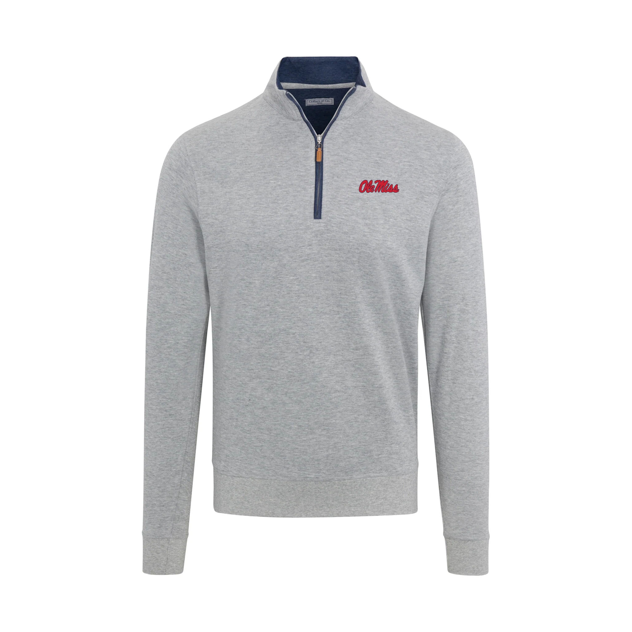 Ole Miss Heather Cloud Cotton Quarter Zip Pullover Light Grey with Navy Trim