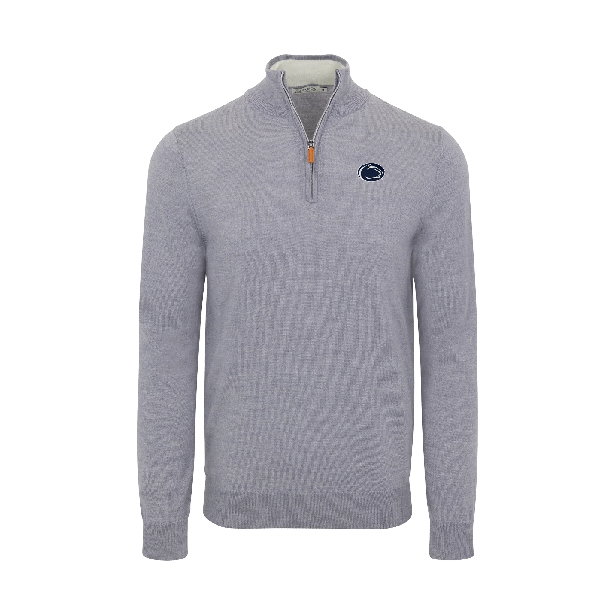 Penn State Grey Melange Cashmere Touch Australian Merino Quarter Zip Sweater