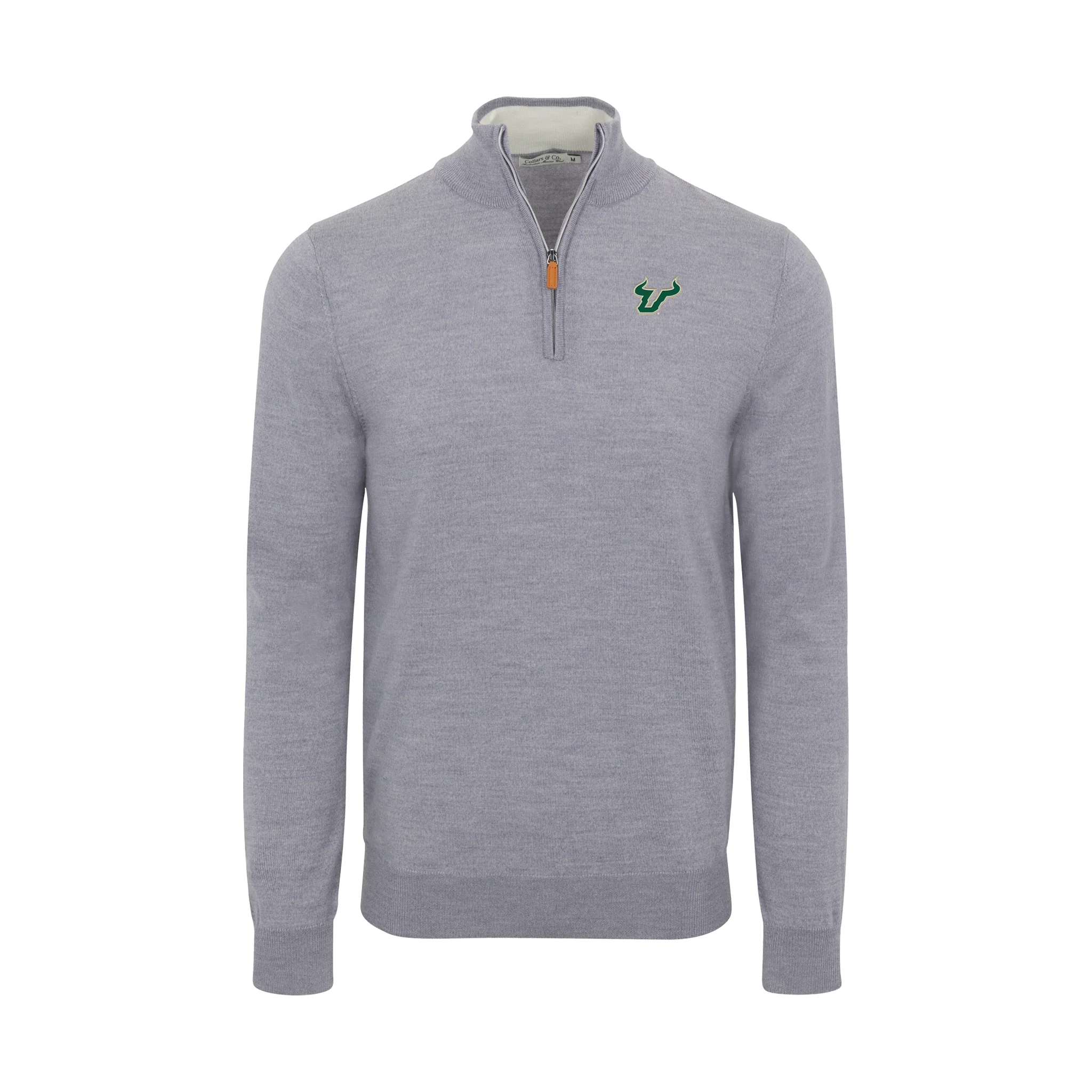 South Florida Grey Melange Cashmere Touch Australian Merino Quarter Zip Sweater