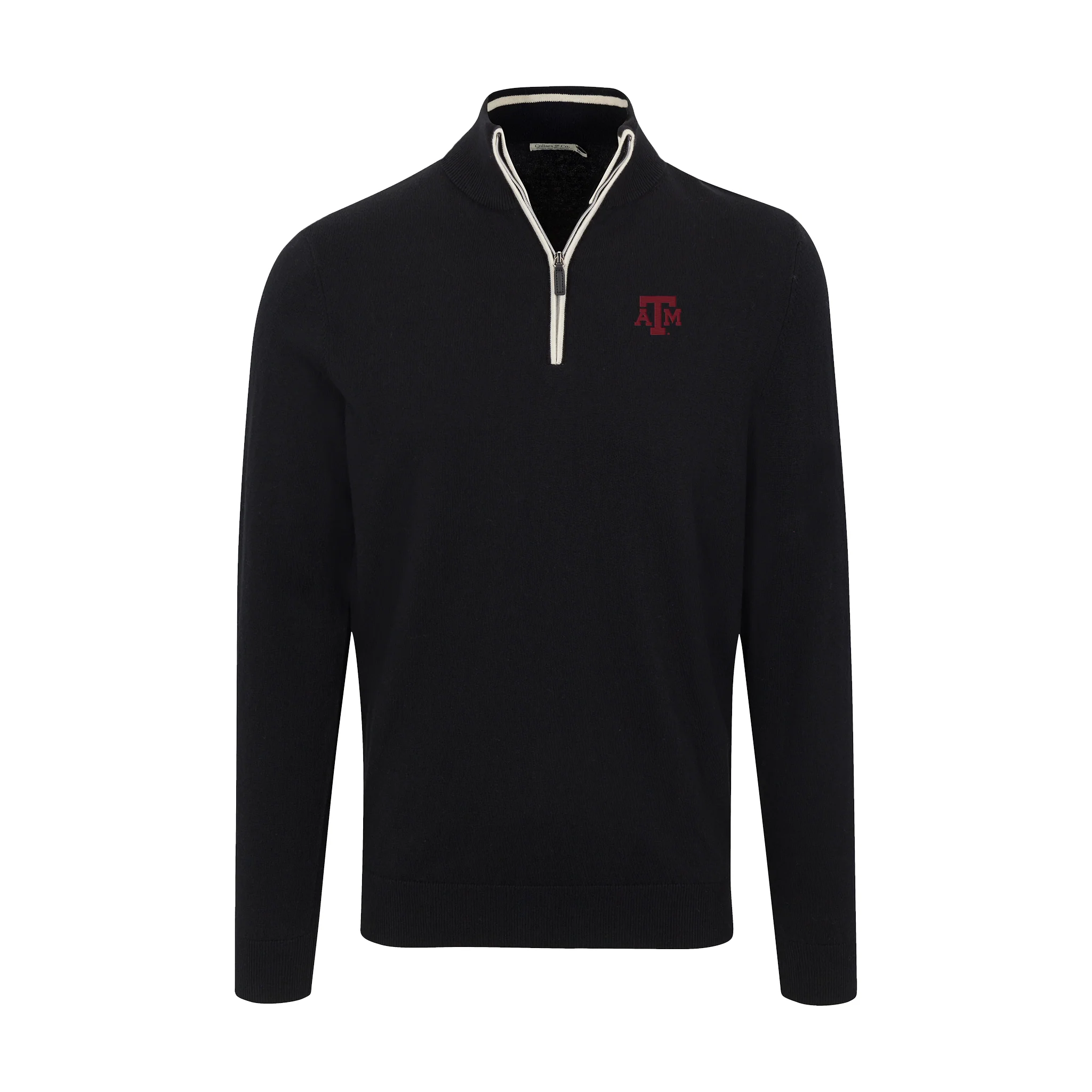 13866-texas-a-m-black-with-white-trim-luxury-touch-cotton-and-cashmere-quarter-zip-sweater-1.webp Texas A&M Black with White Trim Luxury Touch Cotton and Cashmere Quarter Zip Sweater
