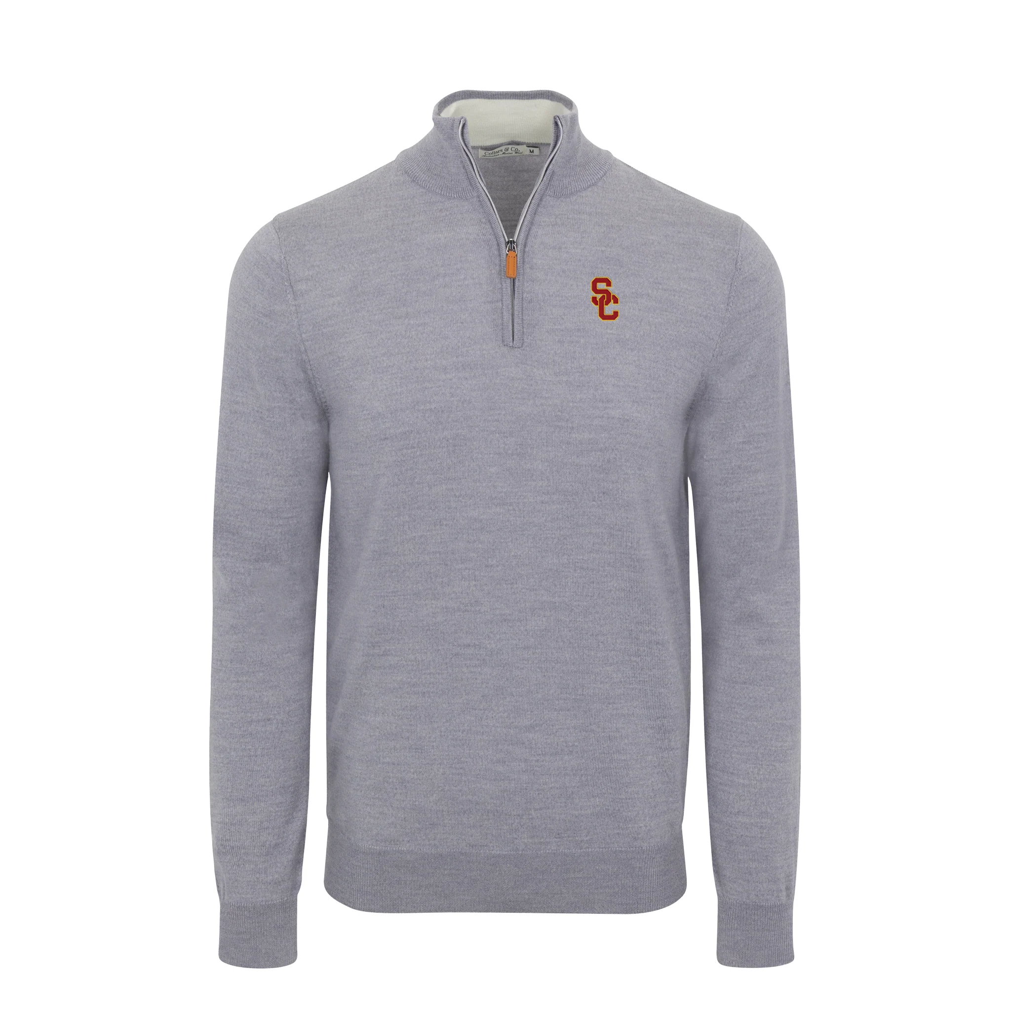 USC Grey Melange Cashmere Touch Australian Merino Quarter Zip Sweater