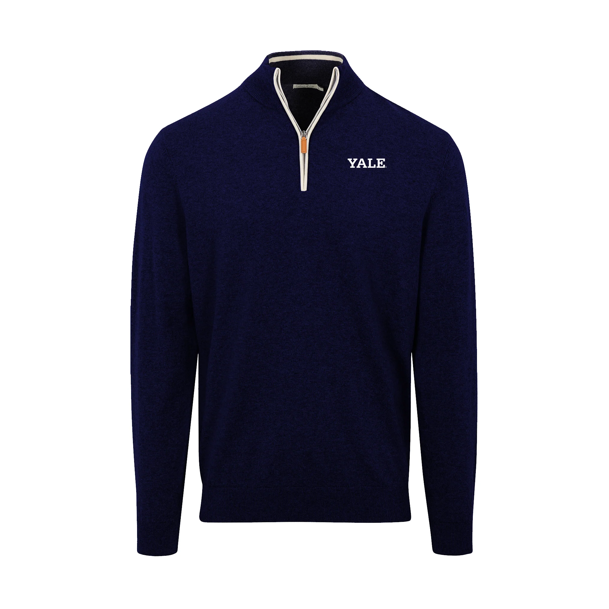 Yale Navy with White Trim Luxury Touch Cotton and Cashmere Quarter Zip Sweater