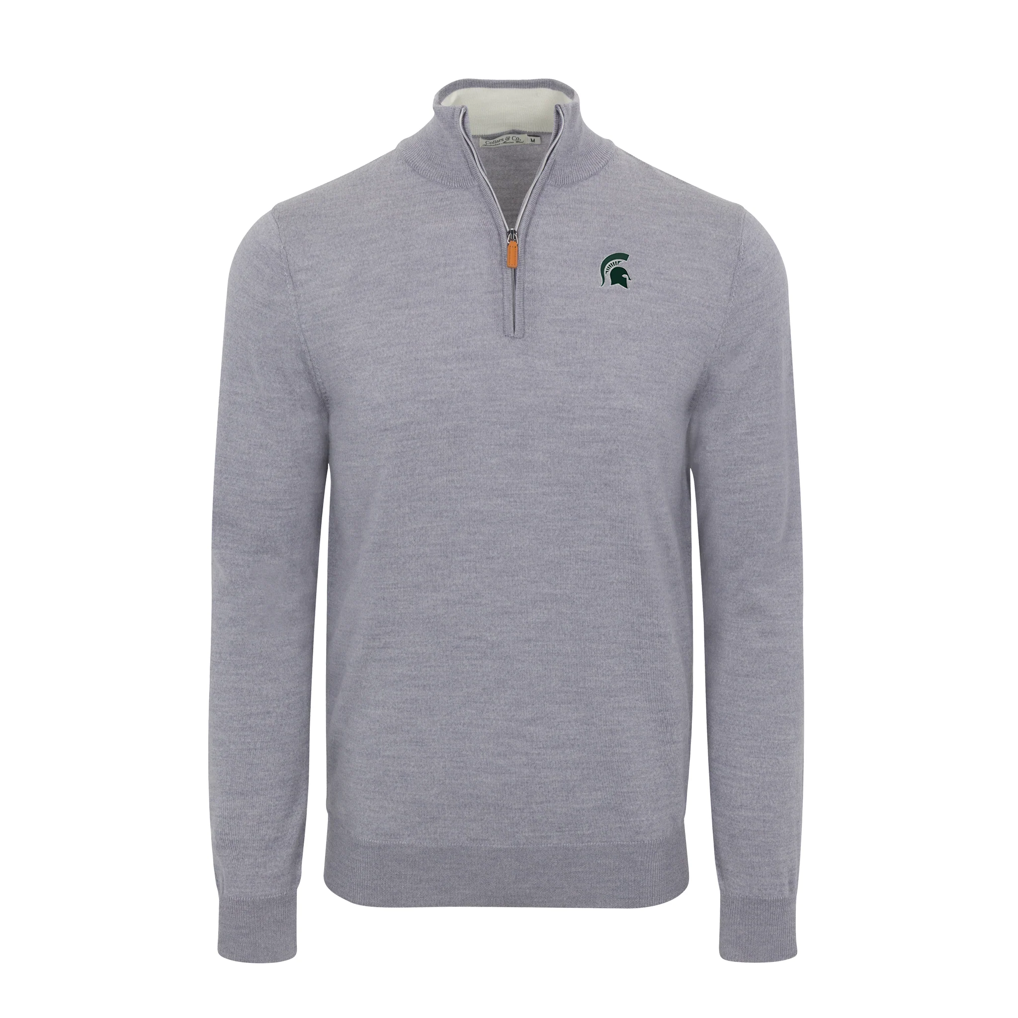 Michigan State Grey Melange Cashmere Touch Australian Merino Quarter Zip Sweater