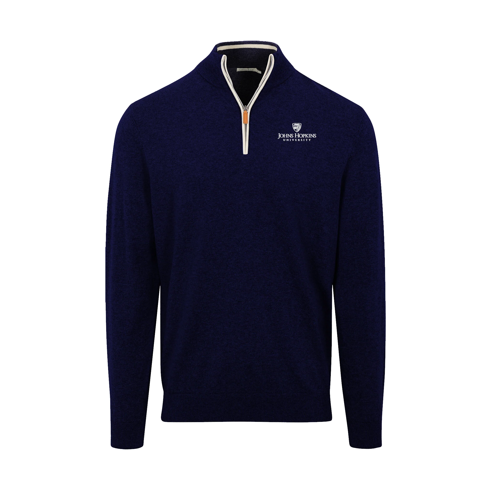 Johns Hopkins Navy with White Trim Luxury Touch Cotton and Cashmere Quarter Zip Sweater
