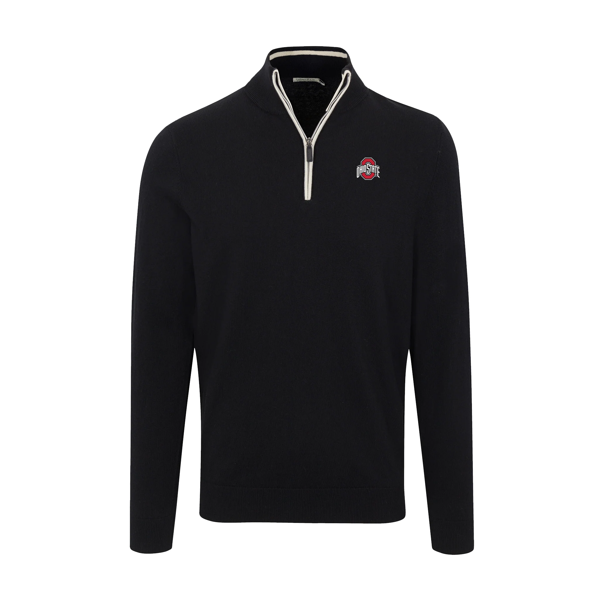 Ohio State Black with White Trim Luxury Touch Cotton and Cashmere Quarter Zip Sweater