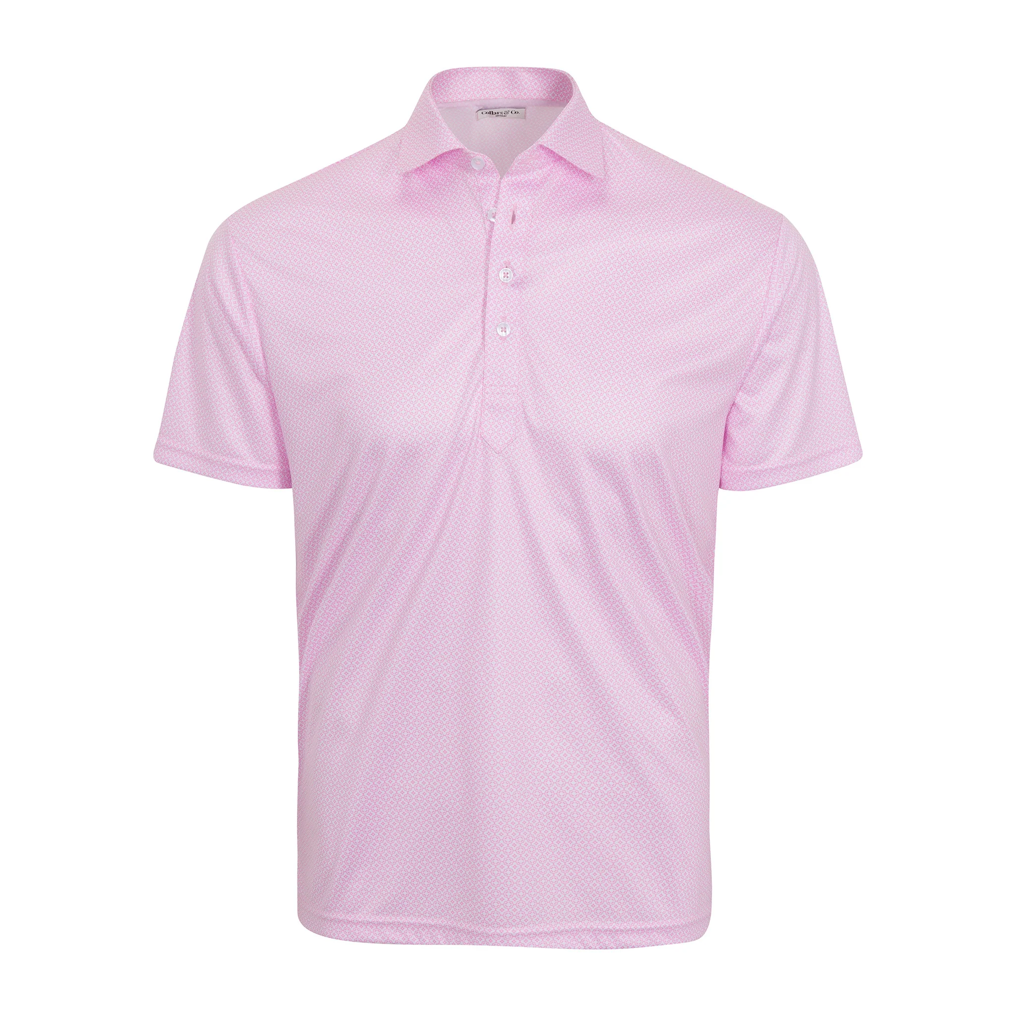 Semi-Spread Collar Polo Crest Point Pink and White