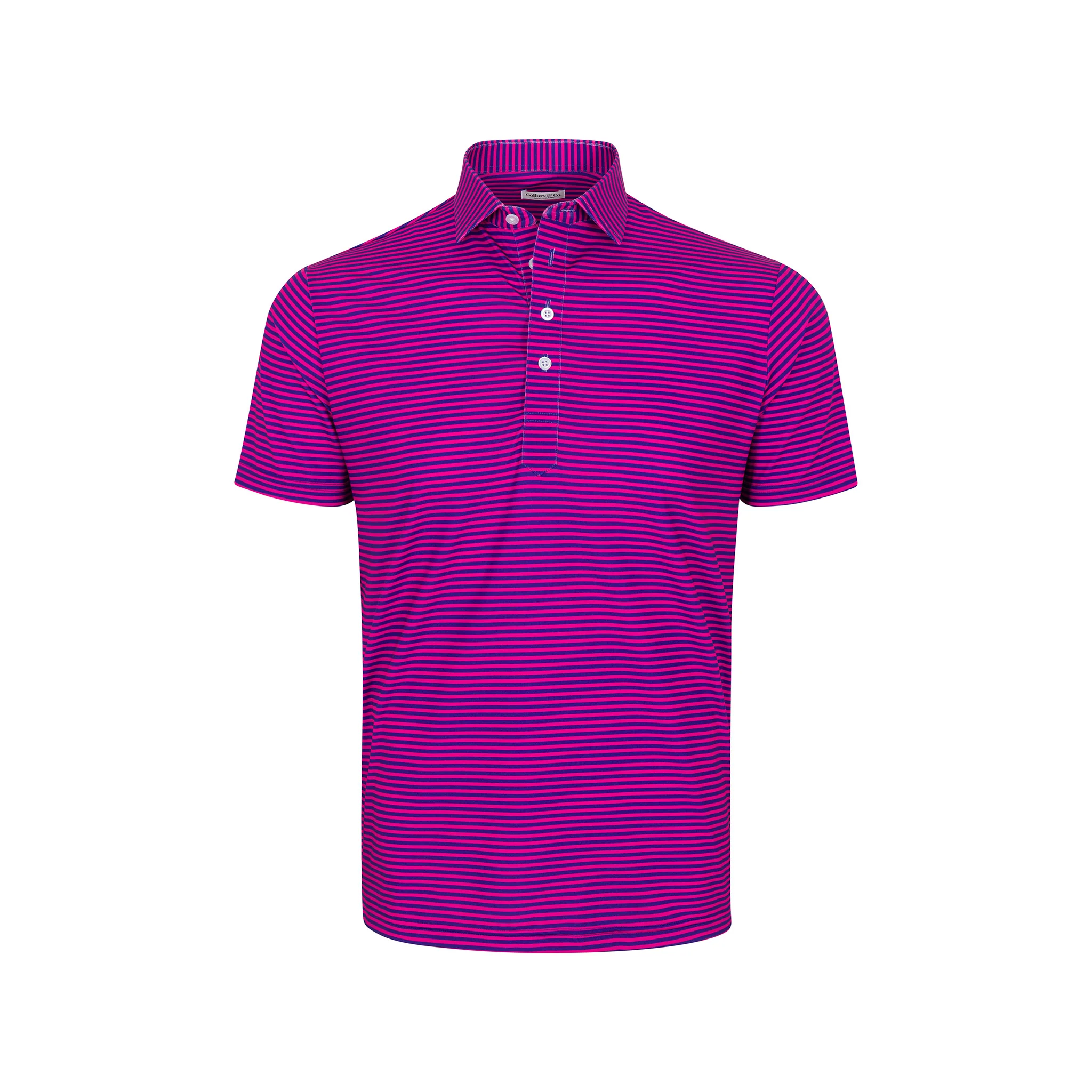 Featherweight Flex Polo Collins Berry with Navy Stripe