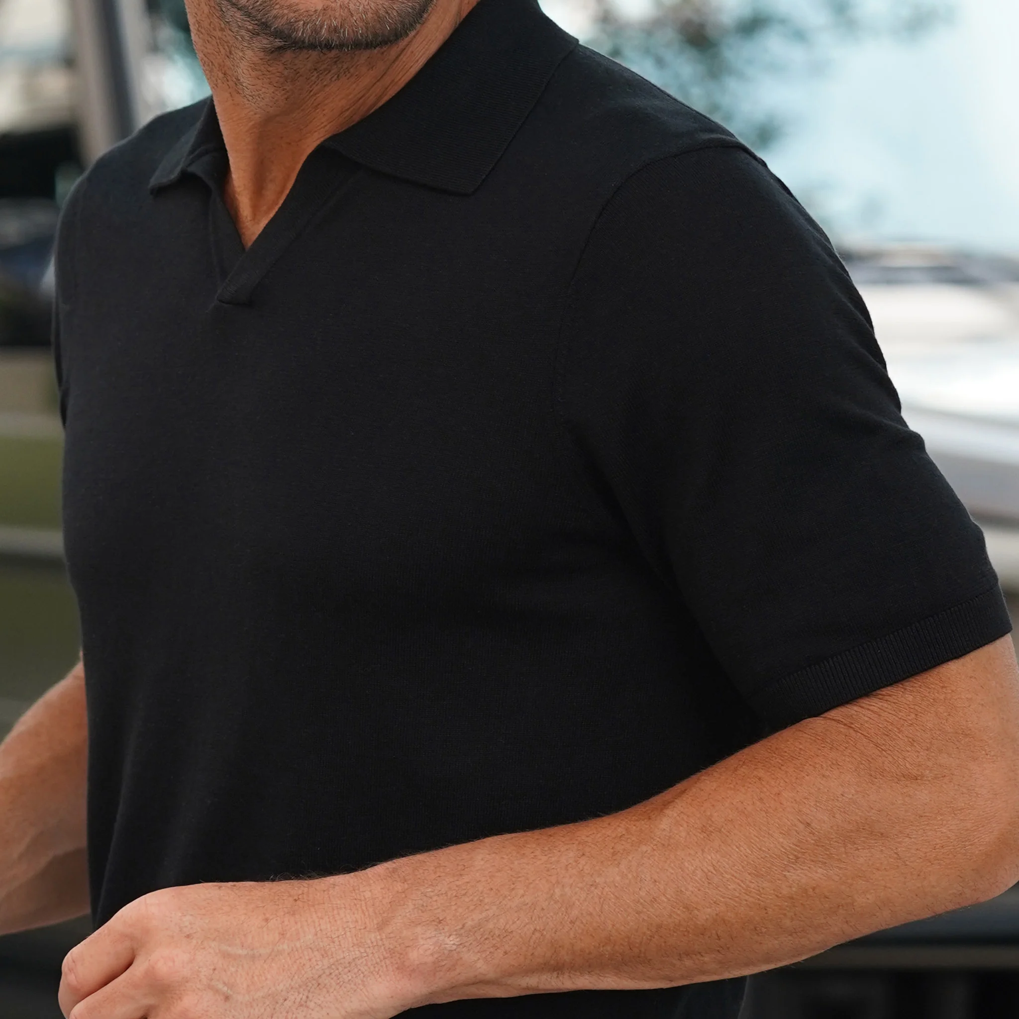 Ravello Summer Weight Linen Blend Polo Black