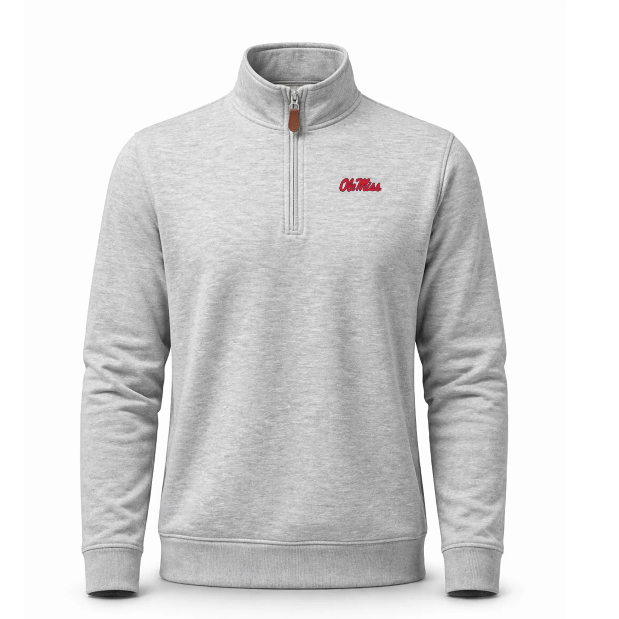 Ole Miss Heather Cloud Cotton Quarter Zip Pullover Light Grey