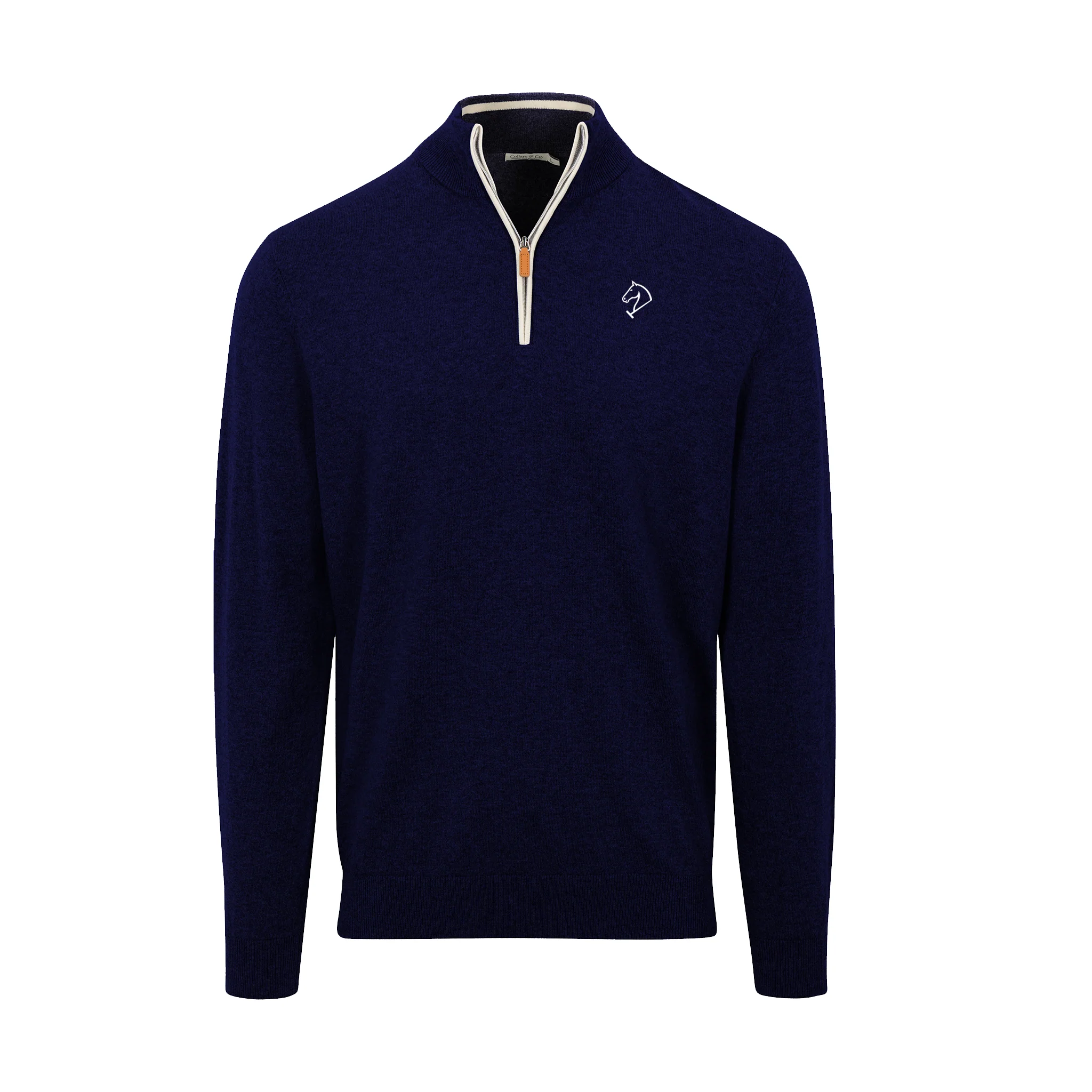 Greenwich Sound Polo Navy with White Trim Luxury Touch Cotton and Cashmere Quarter Zip Sweater