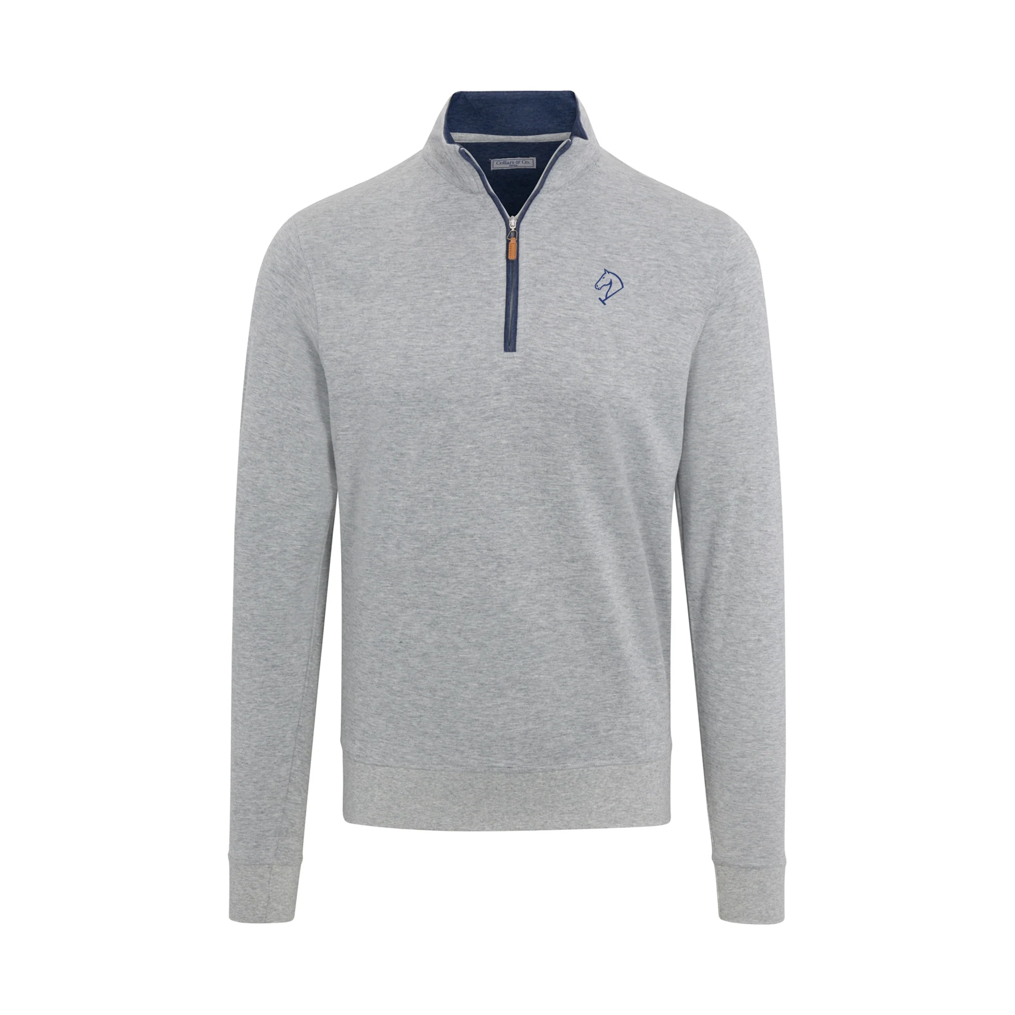 Greenwich Sound Polo Heather Cloud Cotton Quarter Zip Light Grey with Navy Trim