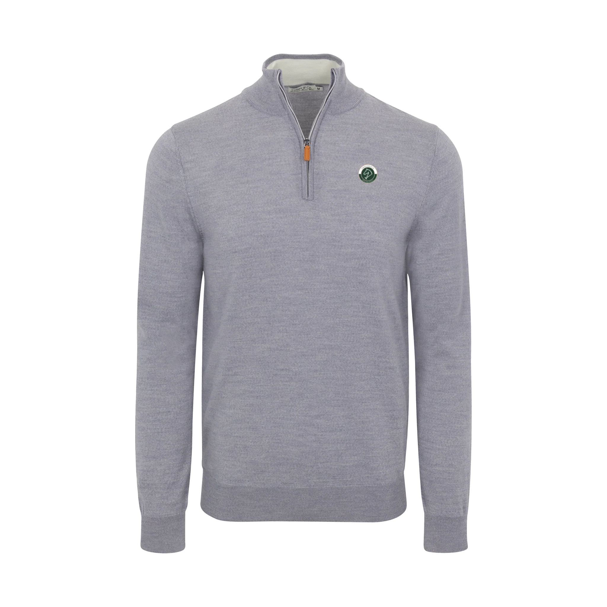 Greenwich Sound Polo Grey Melange Cashmere Touch Australian Merino Quarter Zip Sweater