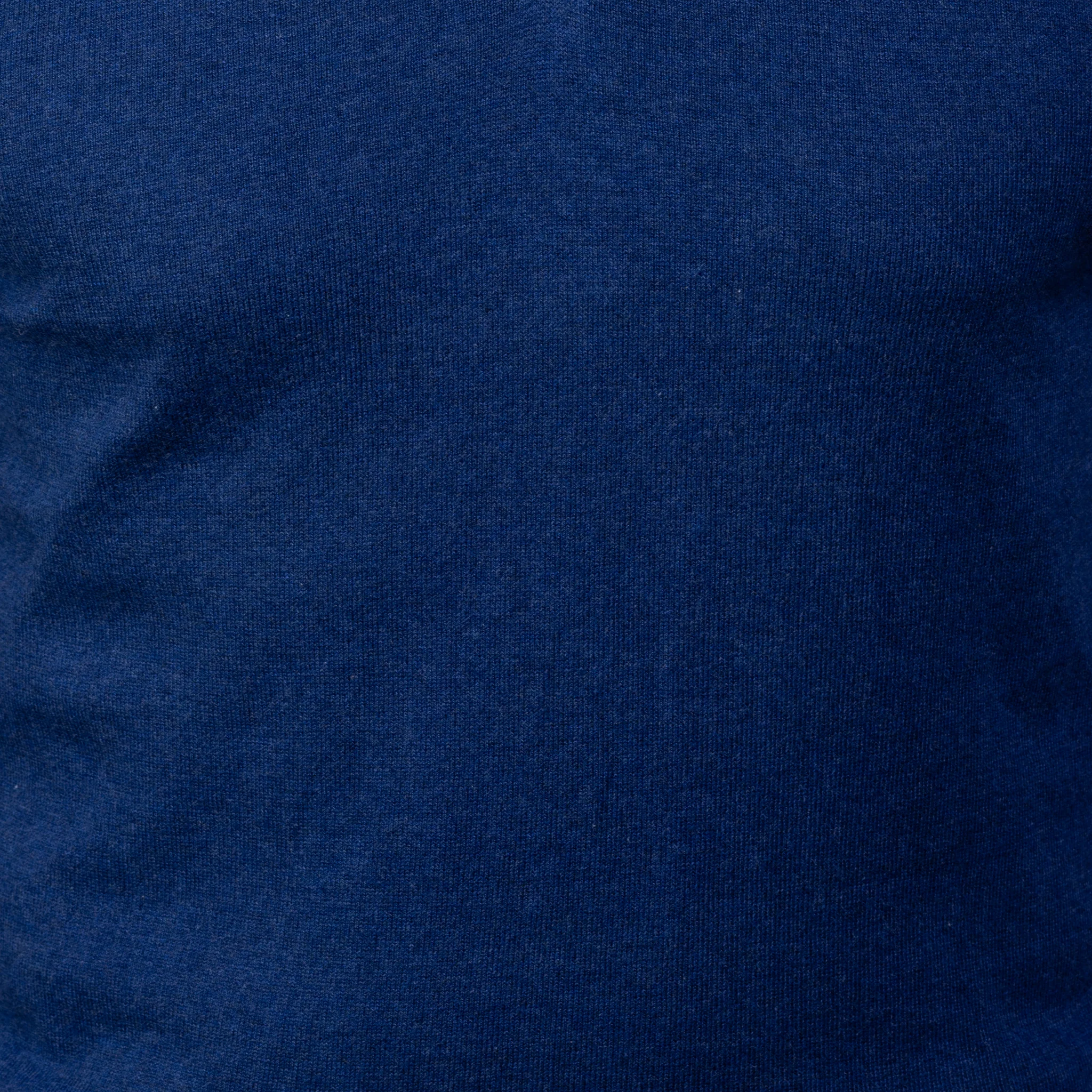 Indigo with Brown Suede Trim Luxury Touch Cotton and Cashmere Quarter Zip Sweater