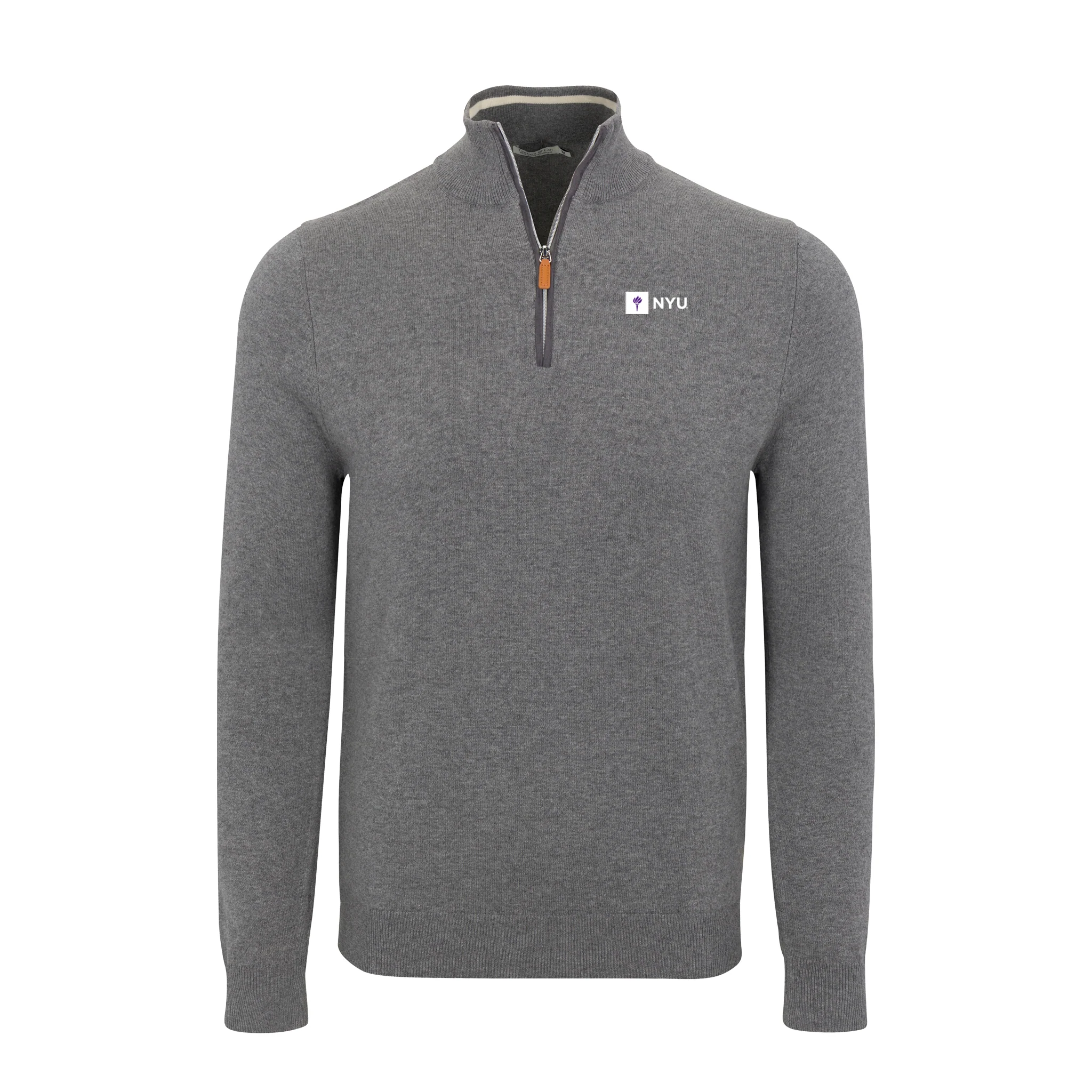 New York University Grey with Grey Trim Luxury Touch Cotton and Cashmere Quarter Zip Sweater