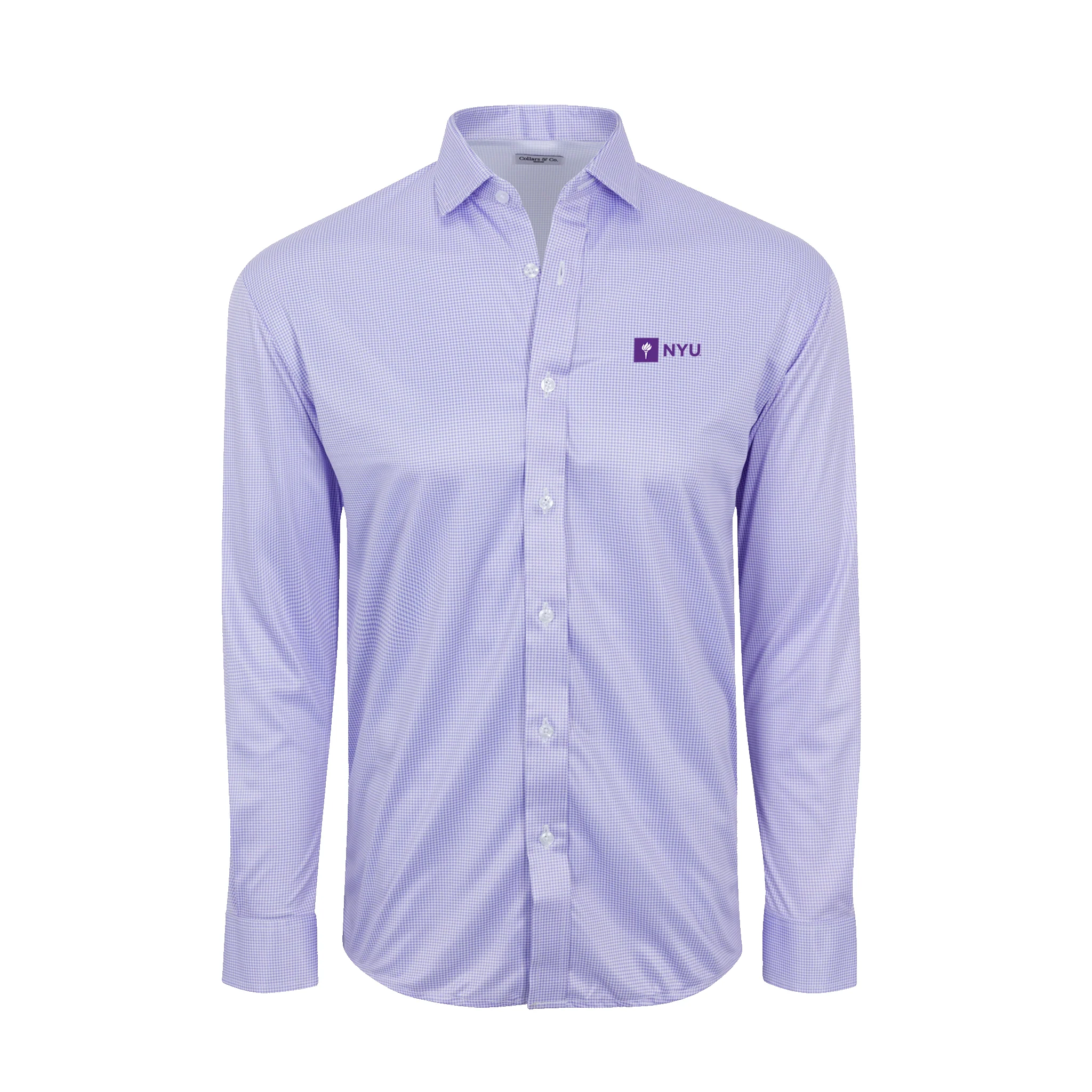 New York University Quattro Flex Dress Shirt with Semi-Spread Collar Lavender Houndstooth