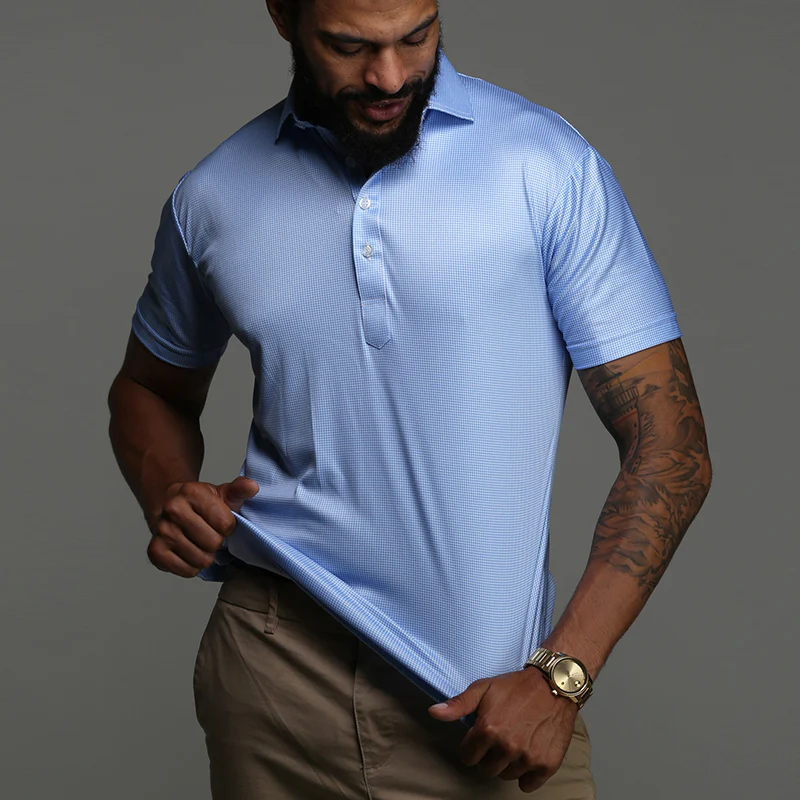 Semi-Spread Collar Polo Blue Houndstooth Original